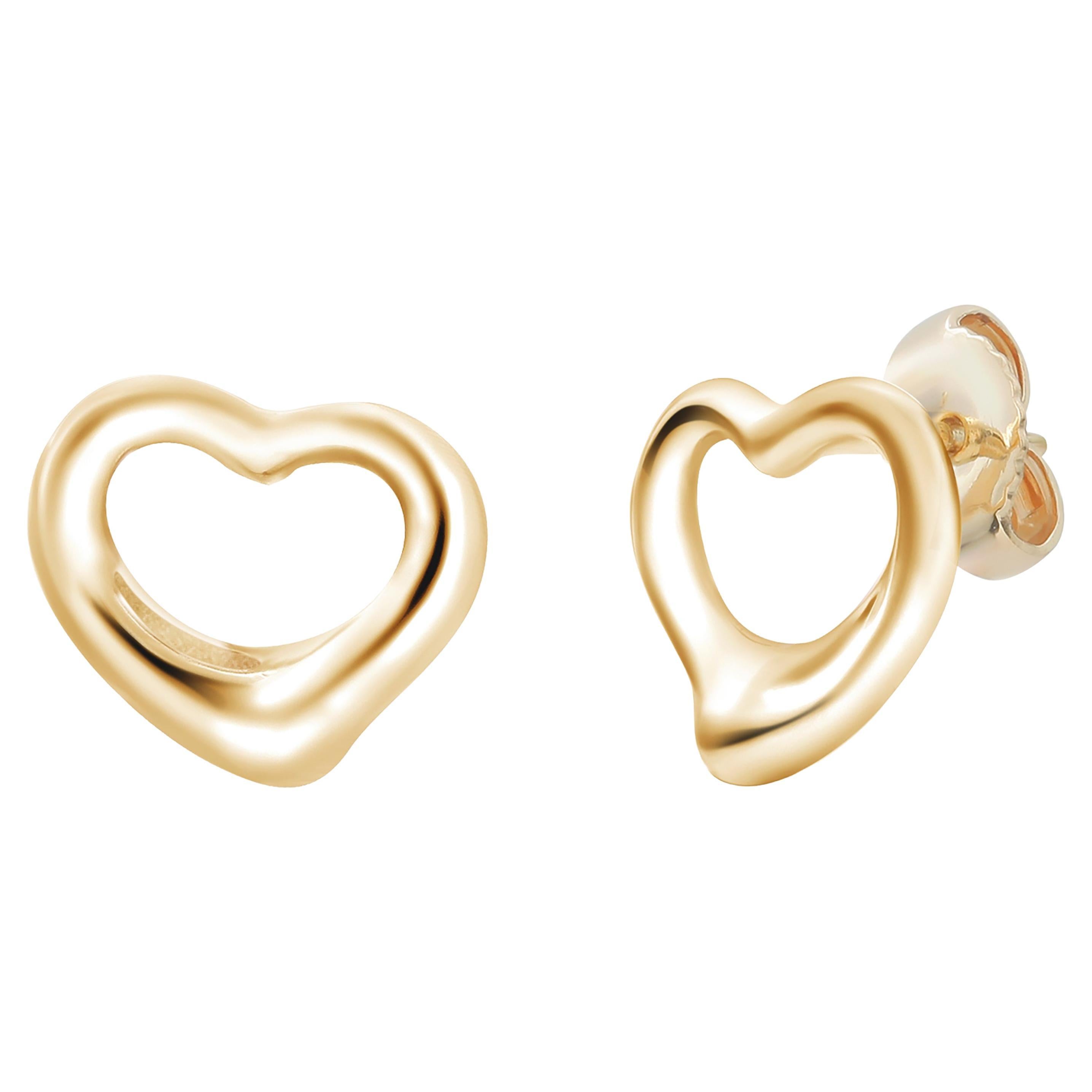 Elsa Peretti for Tiffany & Co Open Heart 0.43 Inch Earrings Eighteen Karat Yello Gold  en vente