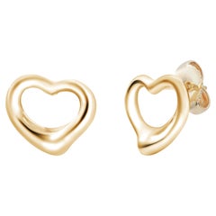 Elsa Peretti Tiffany Co Open Heart 0.43 Inch Earrings Eighteen Karat Yello Gold 