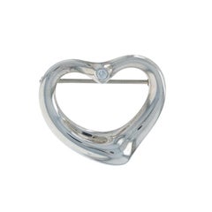 Elsa Peretti Tiffany & Co. Open Heart Diamond Brooch - Sterling 925 Love Pin