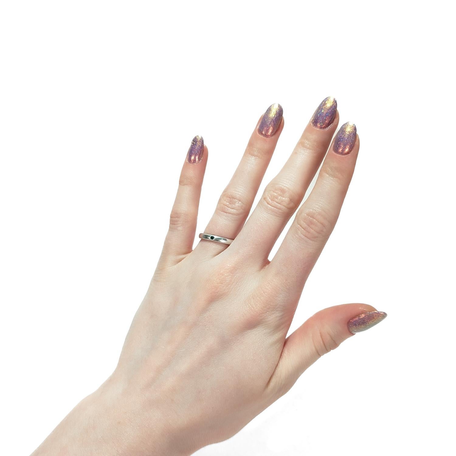 Modern Elsa Peretti Tiffany & Co. Stackable Sterling Silver & Emerald Band Ring For Sale