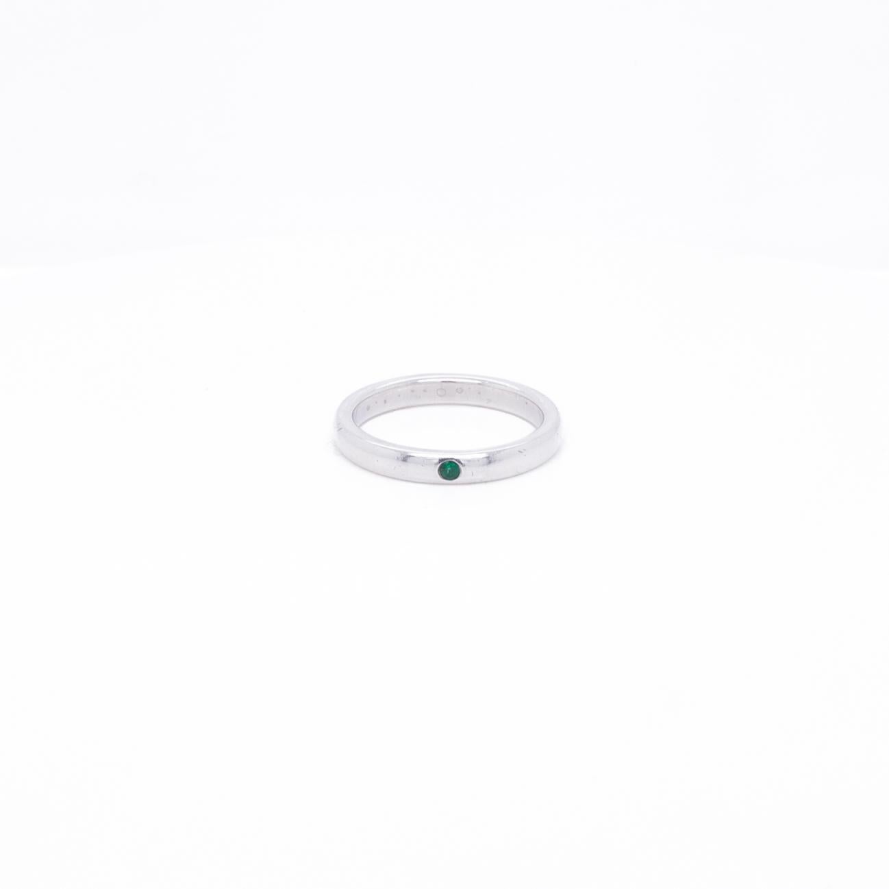Round Cut Elsa Peretti Tiffany & Co. Stackable Sterling Silver & Emerald Band Ring For Sale