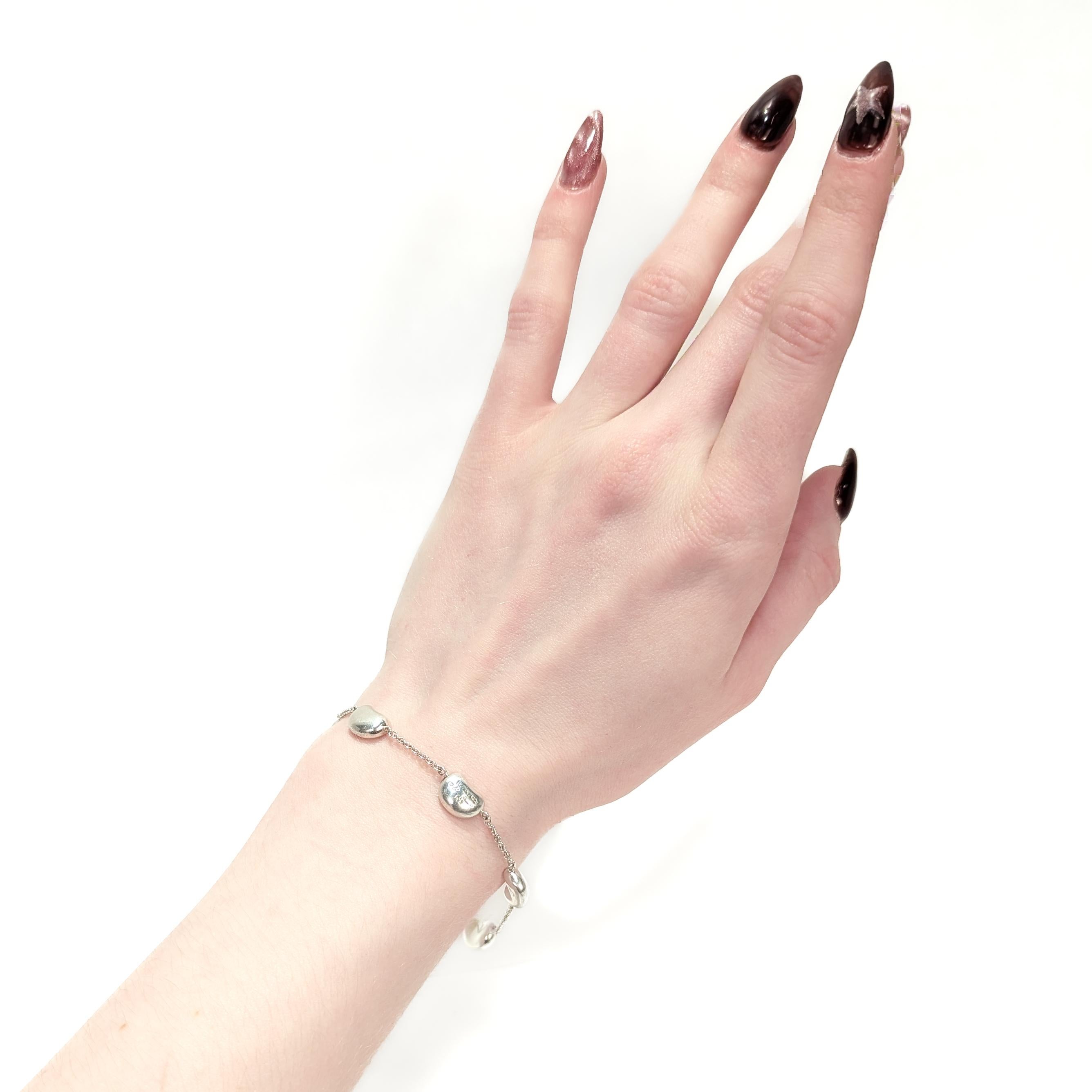 Modern Elsa Peretti Tiffany & Co. Sterling Silver 5 Bean Station Bracelet For Sale