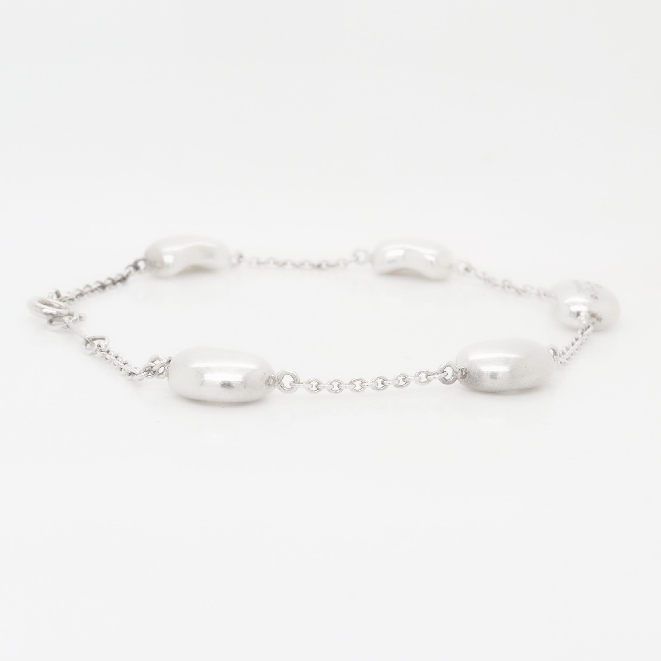 Elsa Peretti Tiffany & Co. Sterling Silver 5 Bean Station Bracelet For Sale 1