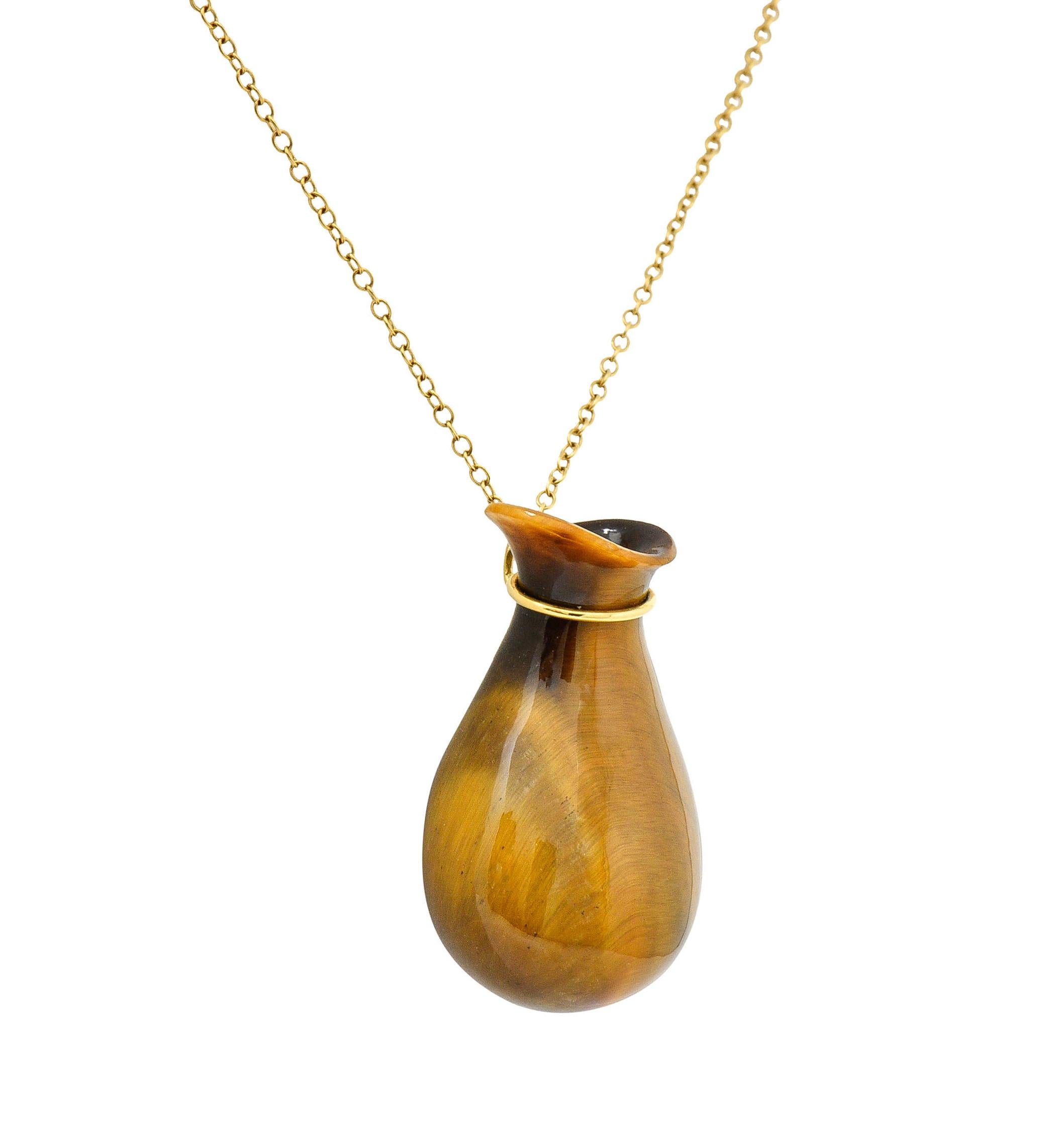 Contemporary Elsa Peretti Tiffany & Co. Tiger's Eye Quartz 18 Karat Gold Bottle Jug Necklace