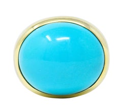 Elsa Peretti Tiffany & Co. Turquoise Cabochon 18 Karat Gold Gemstone Ring