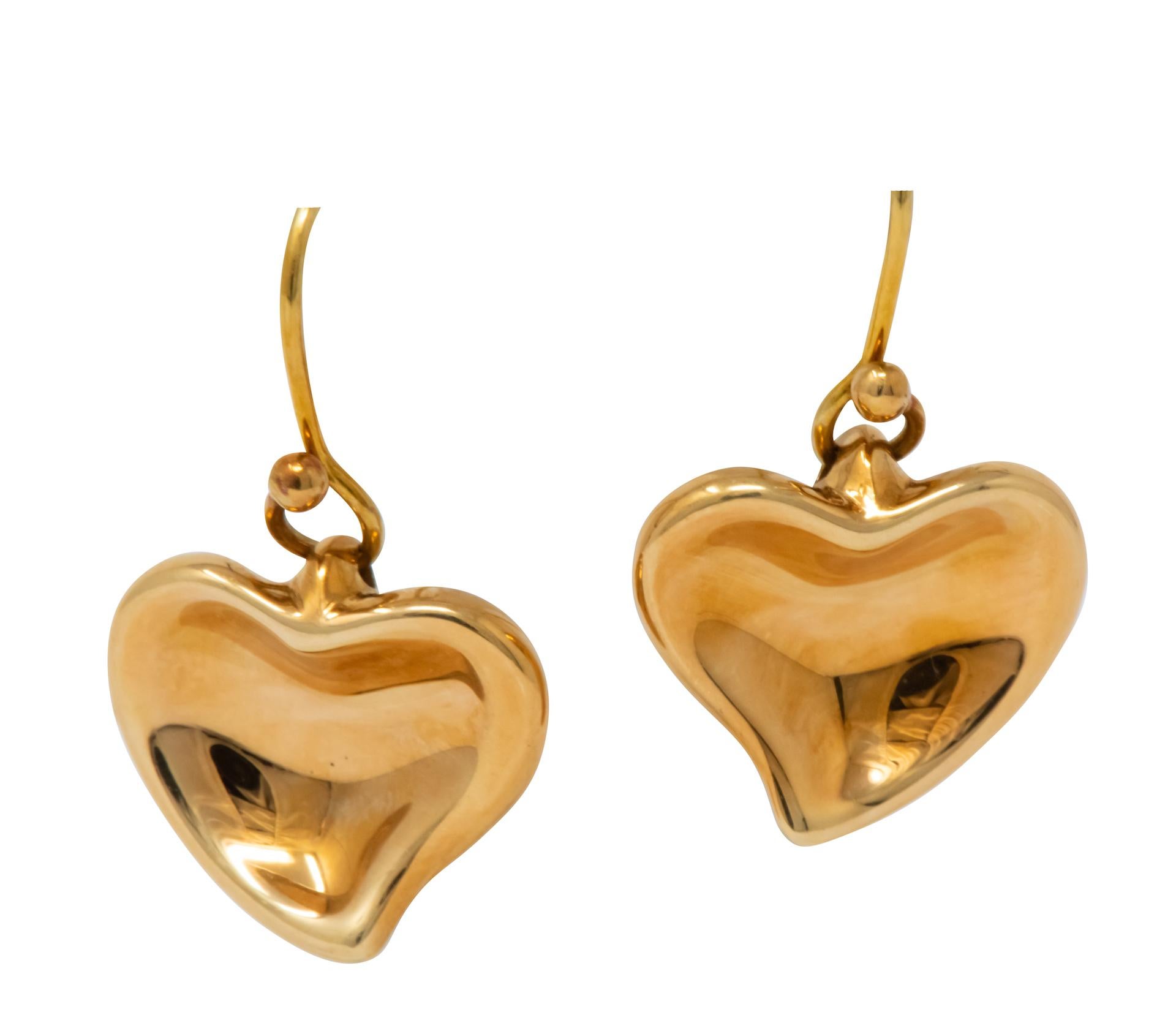 Elsa Peretti Tiffany & Co. Vintage 18 Karat Gold Heart Drop Earrings In Excellent Condition In Philadelphia, PA