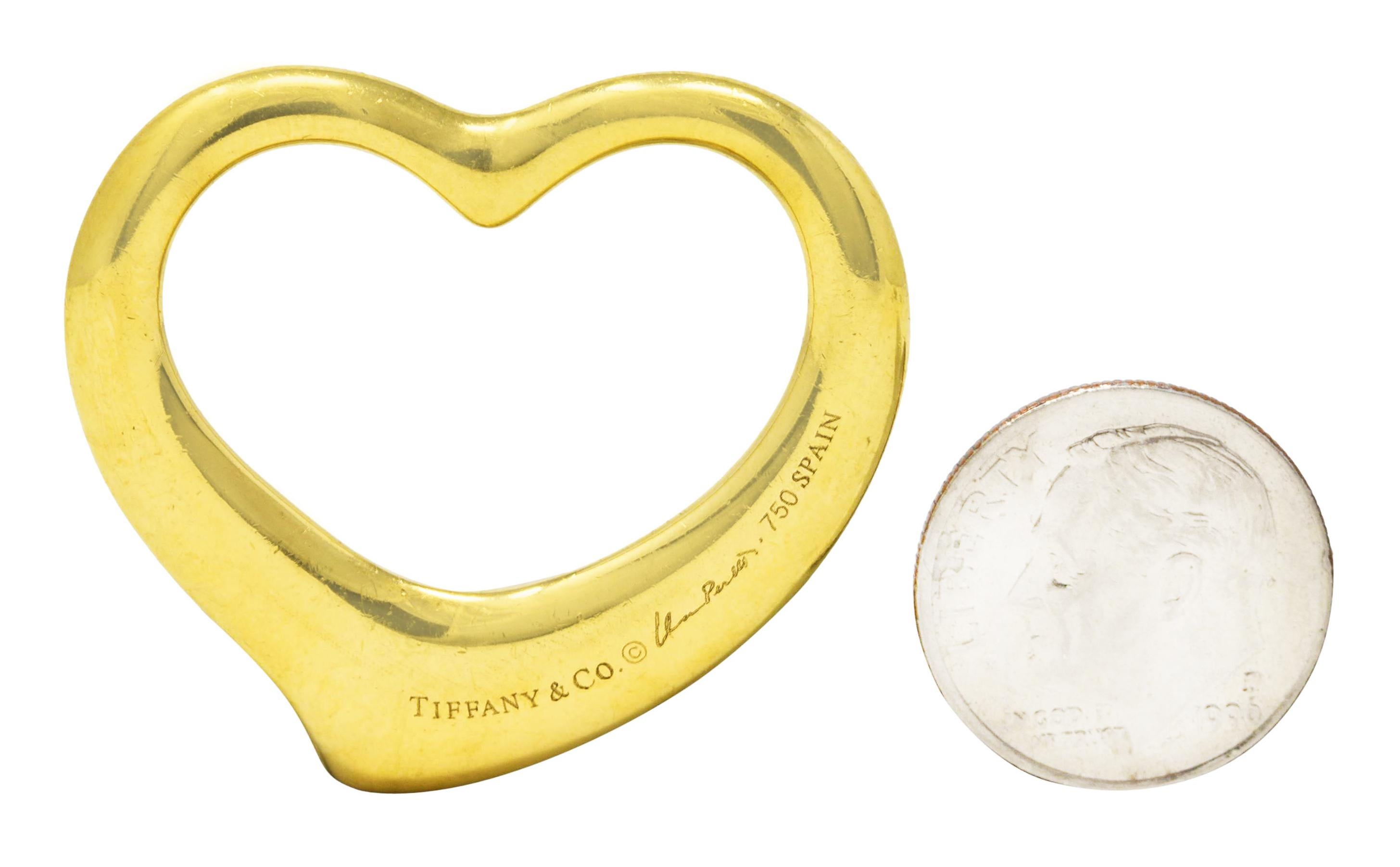 Elsa Peretti Tiffany & Co. Vintage 18 Karat Yellow Gold Large Open Heart Pendant 1