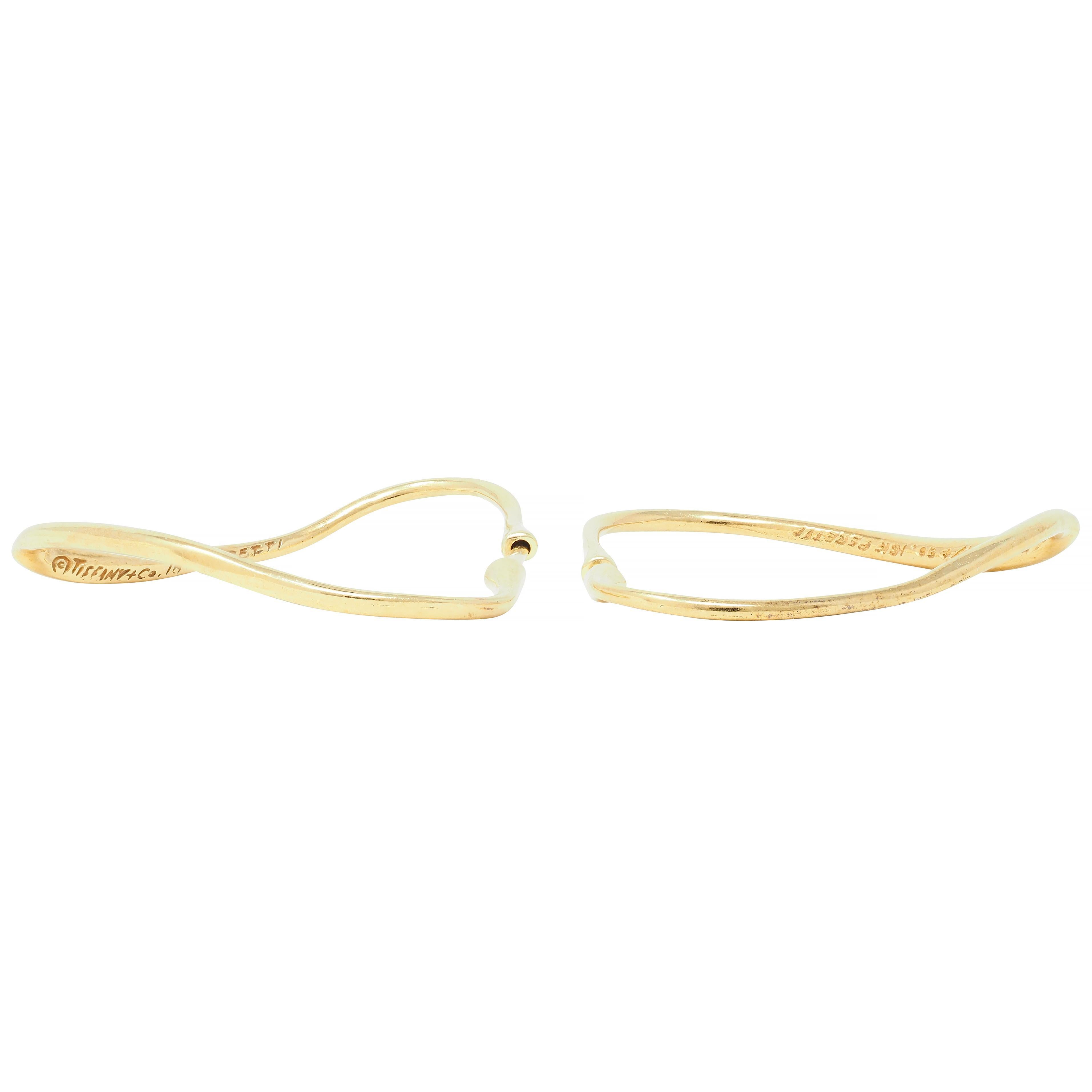 Elsa Peretti Tiffany & Co. Vintage 18 Karat Yellow Gold Open Heart Hoop Earrings 4