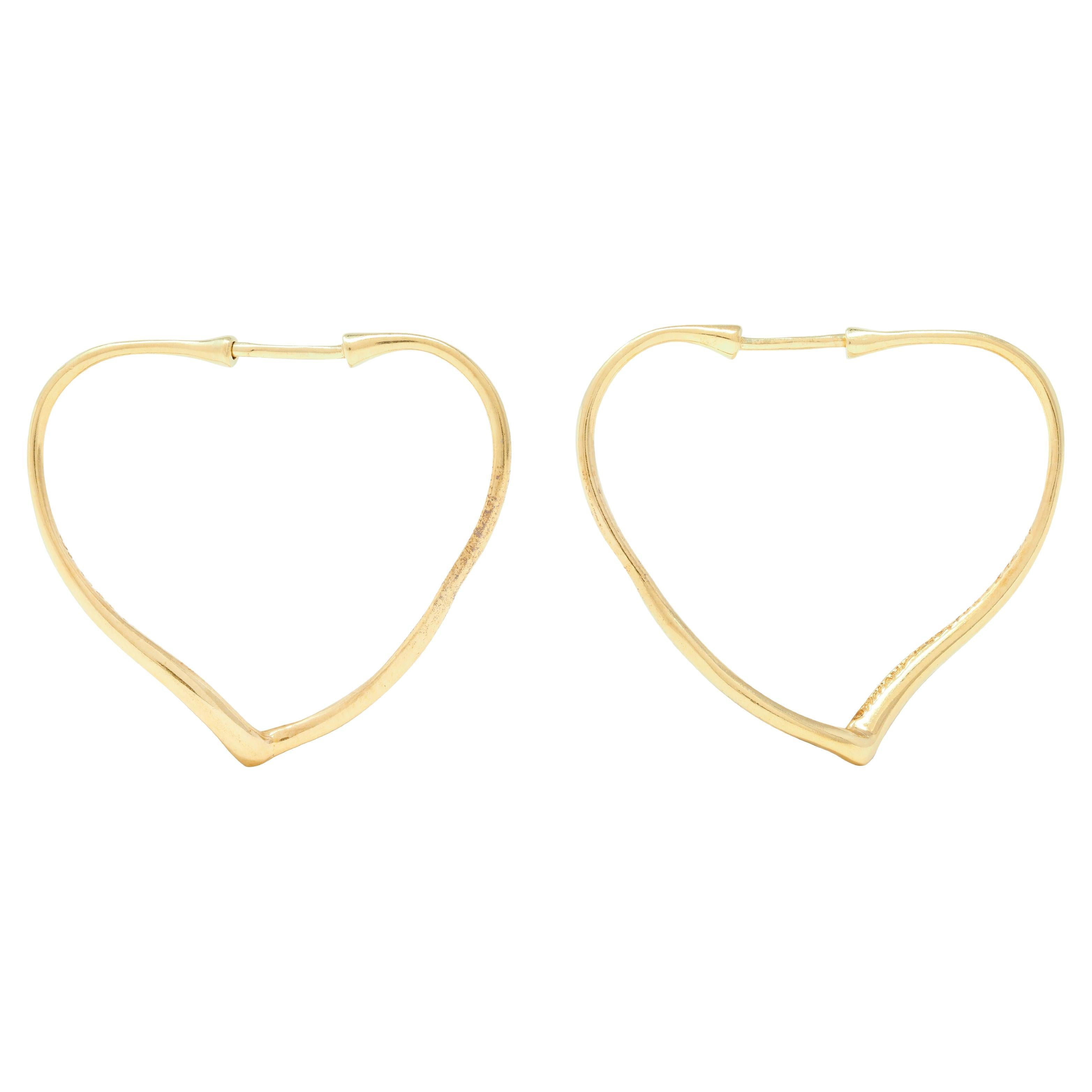Elsa Peretti pour Tiffany & Co. Créoles vintage en or jaune 18 carats en forme de cœur ouvert en vente