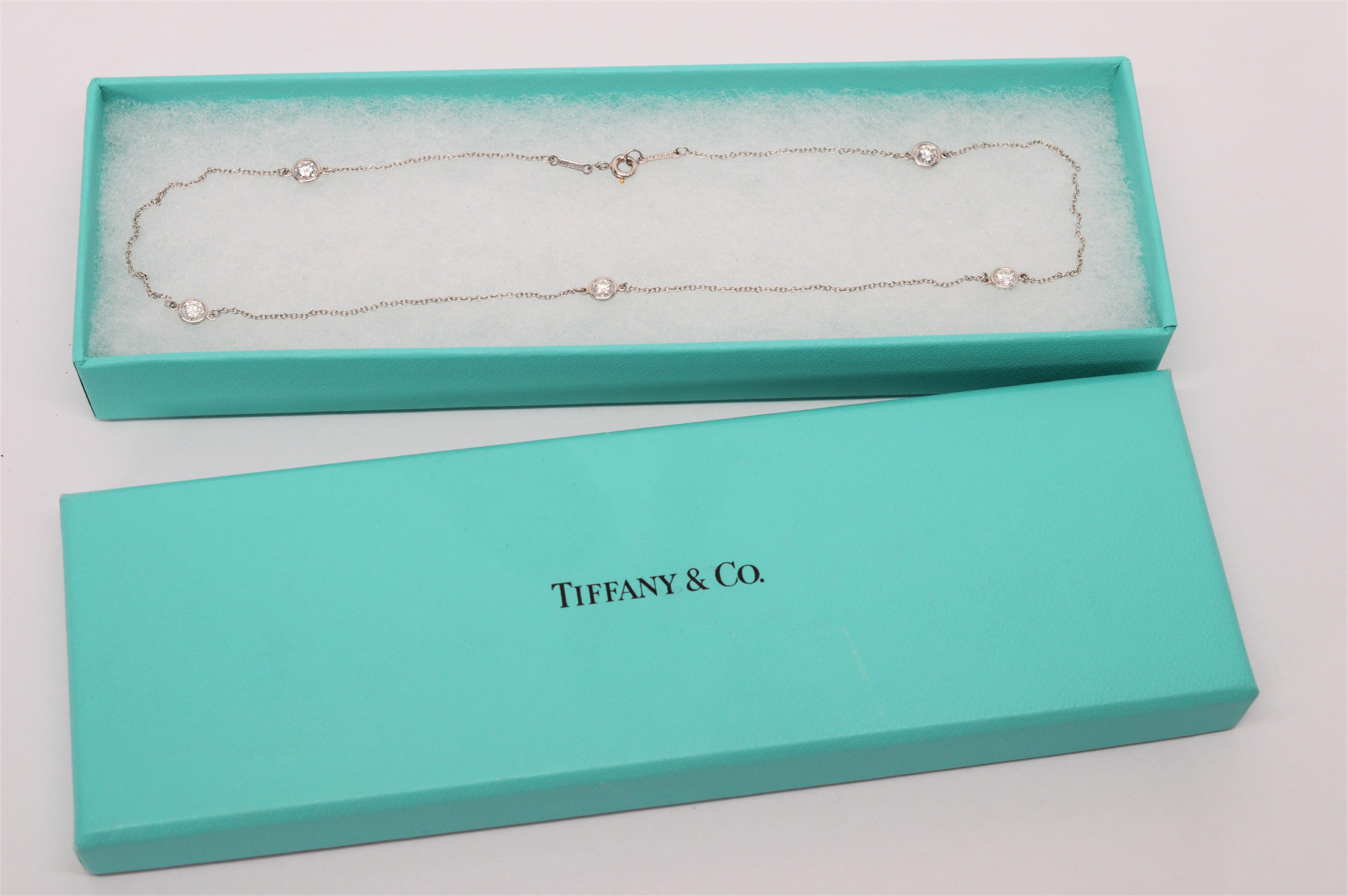 Elsa Peretti Tiffany & Co. Platinum Diamond Station Chain Necklace In Excellent Condition In Mount Kisco, NY