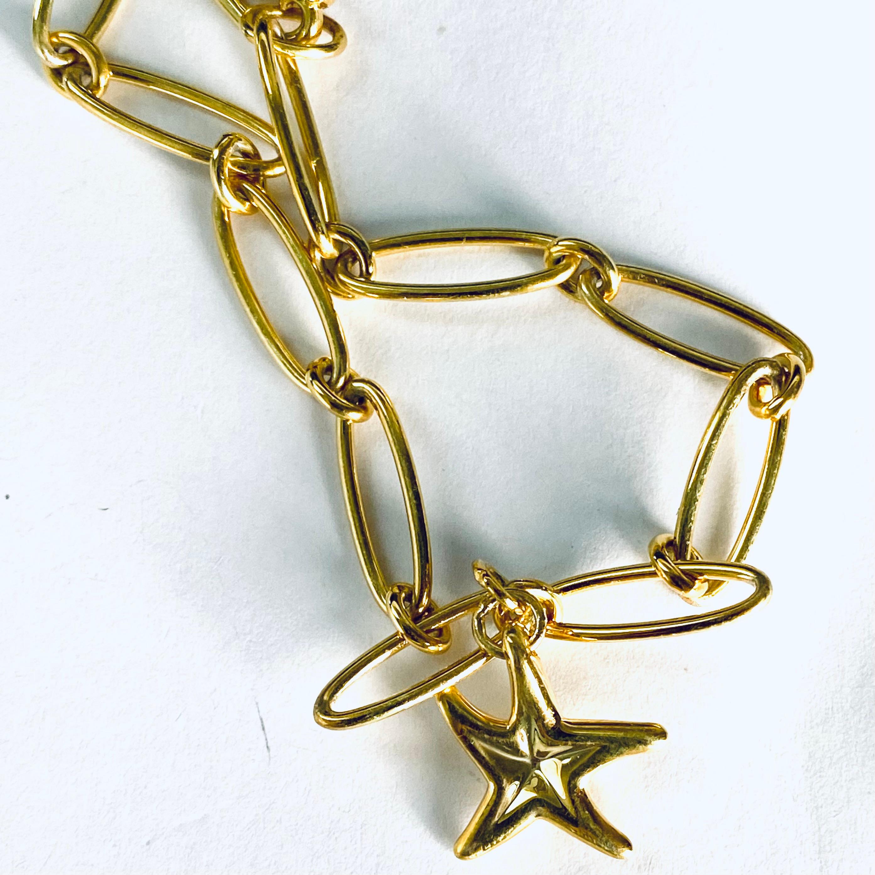 Women's Elsa Peretti Tiffany Gold Tone Silver Oval Link Bracelet with Starfish Charm