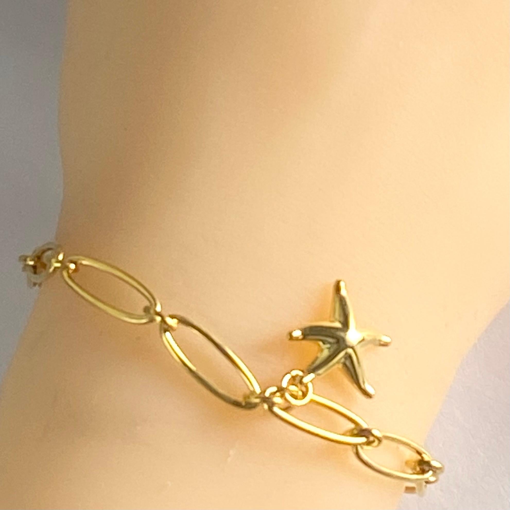 Elsa Peretti Tiffany Gold Tone Silver Oval Link Bracelet with Starfish Charm 1