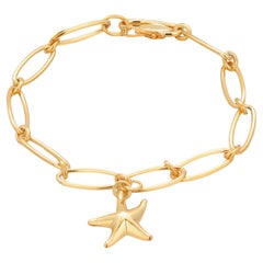 Elsa Peretti Tiffany Gold Tone Silver Oval Link Bracelet with Starfish Charm