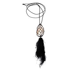Elsa Peretti Tiffany Sterling Bean Hand Made Black Mesh Necklace with Tassel 