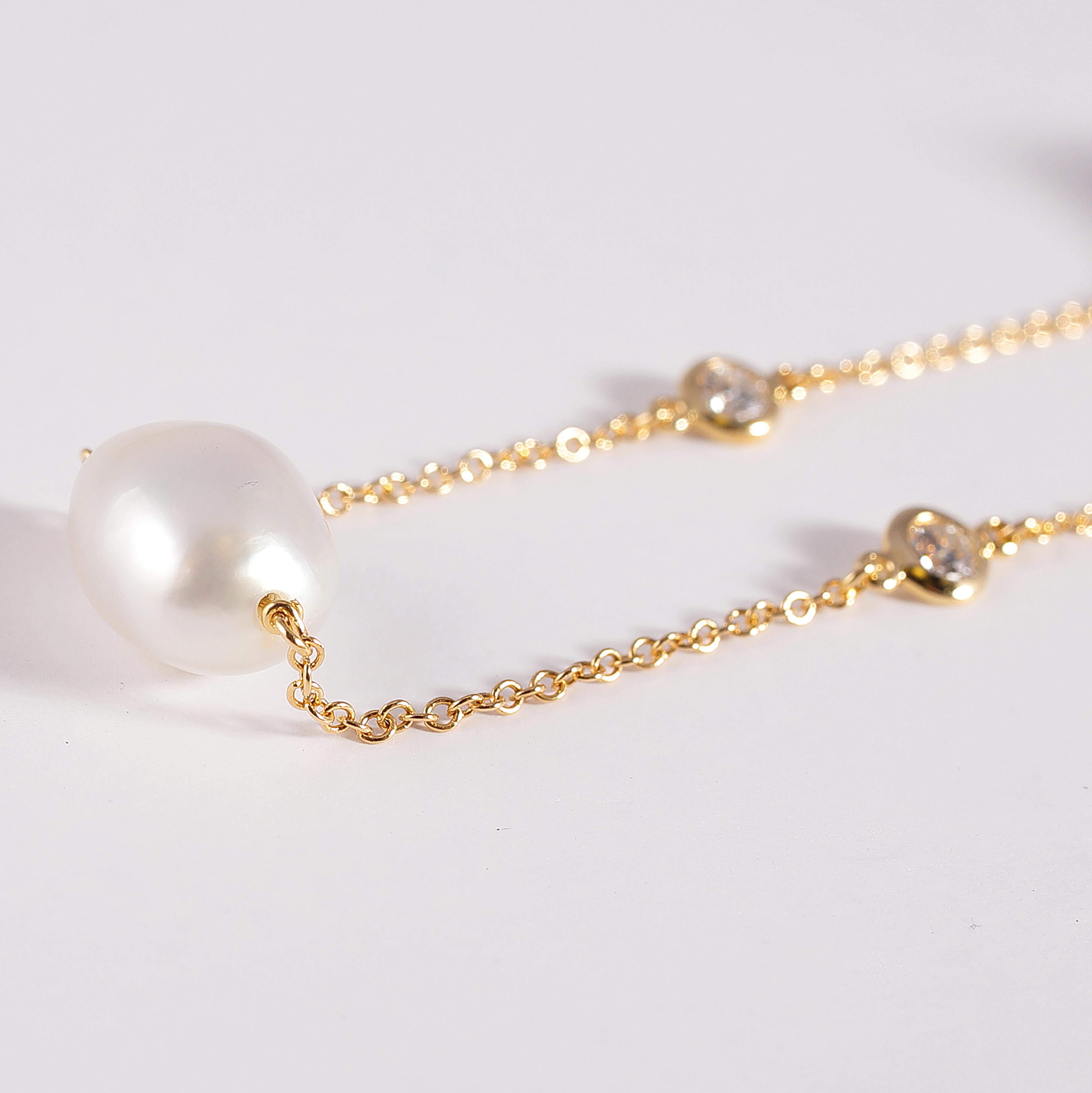 Elsa Peretti Yellow Gold Diamond Pearl Necklace In Good Condition In Dallas, TX