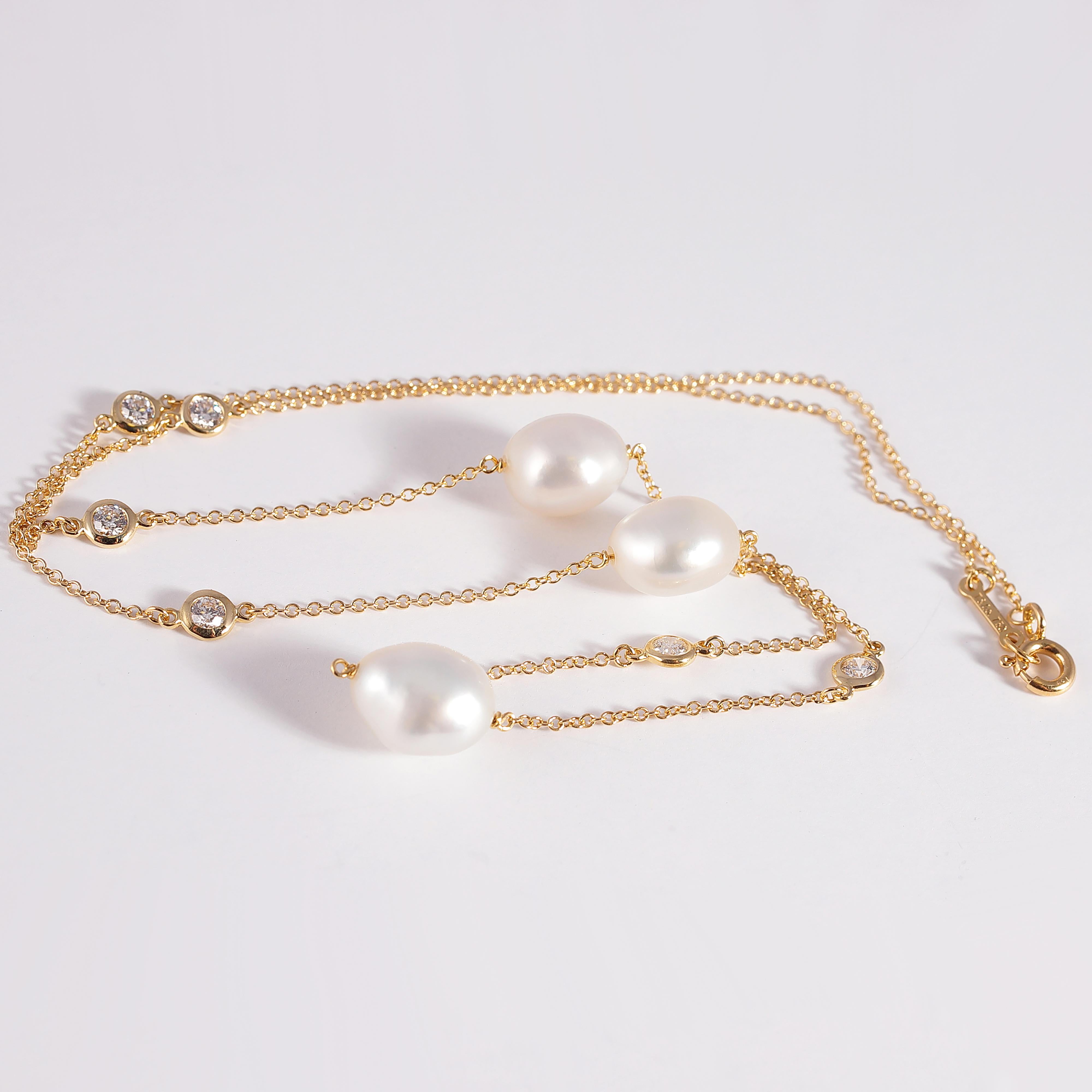 Women's or Men's Elsa Peretti Yellow Gold Diamond Pearl Necklace