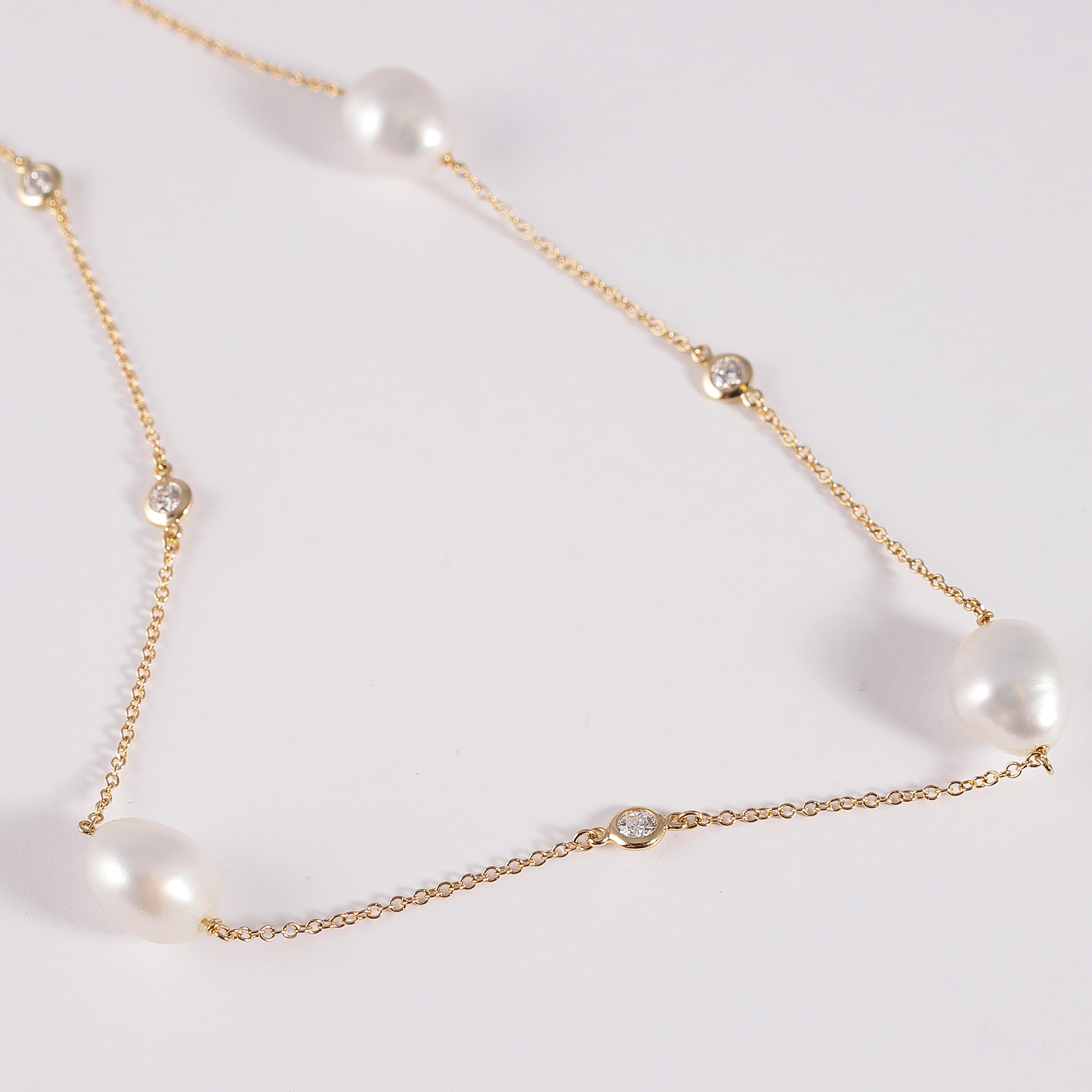 Elsa Peretti Yellow Gold Diamond Pearl Necklace 1