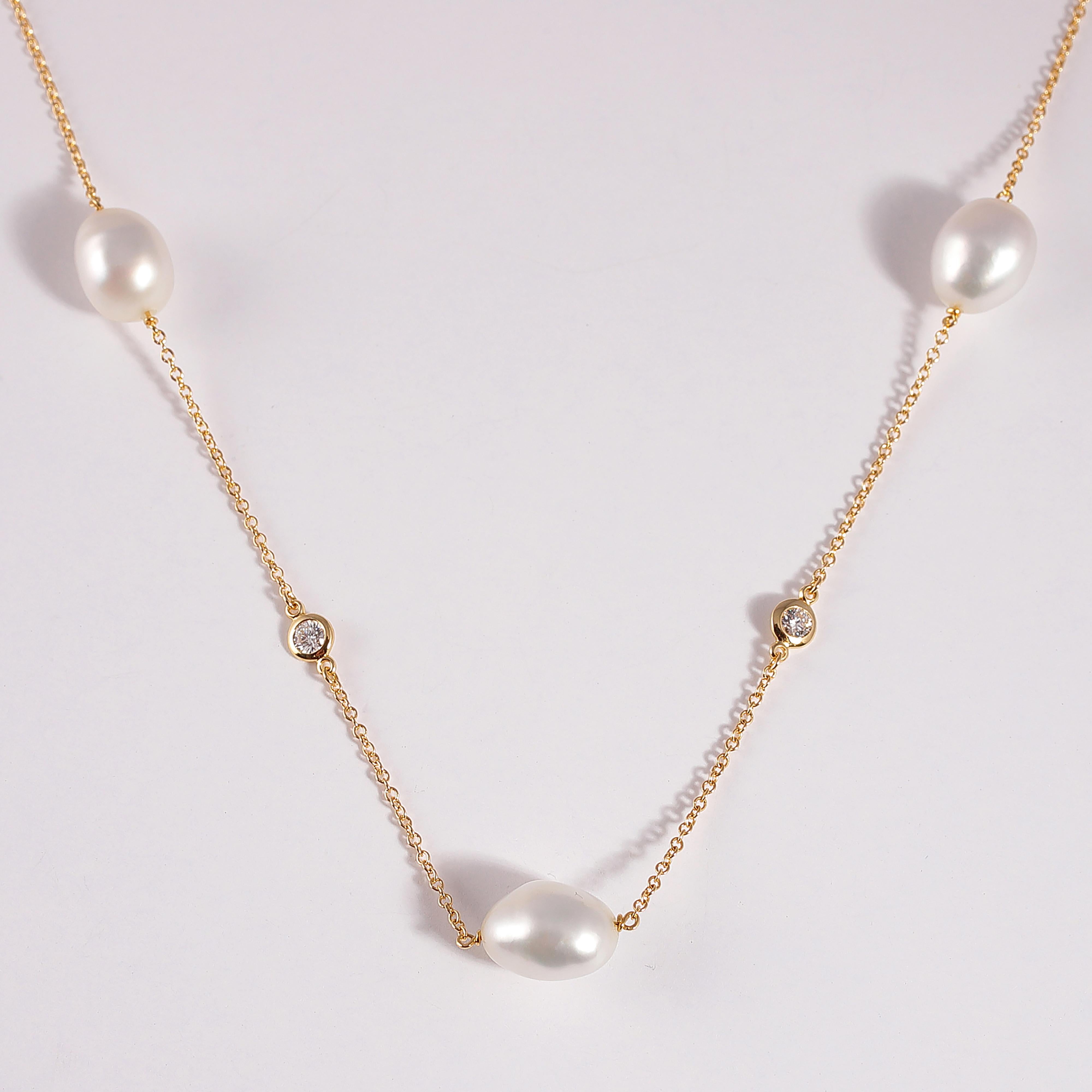 Elsa Peretti Yellow Gold Diamond Pearl Necklace 2