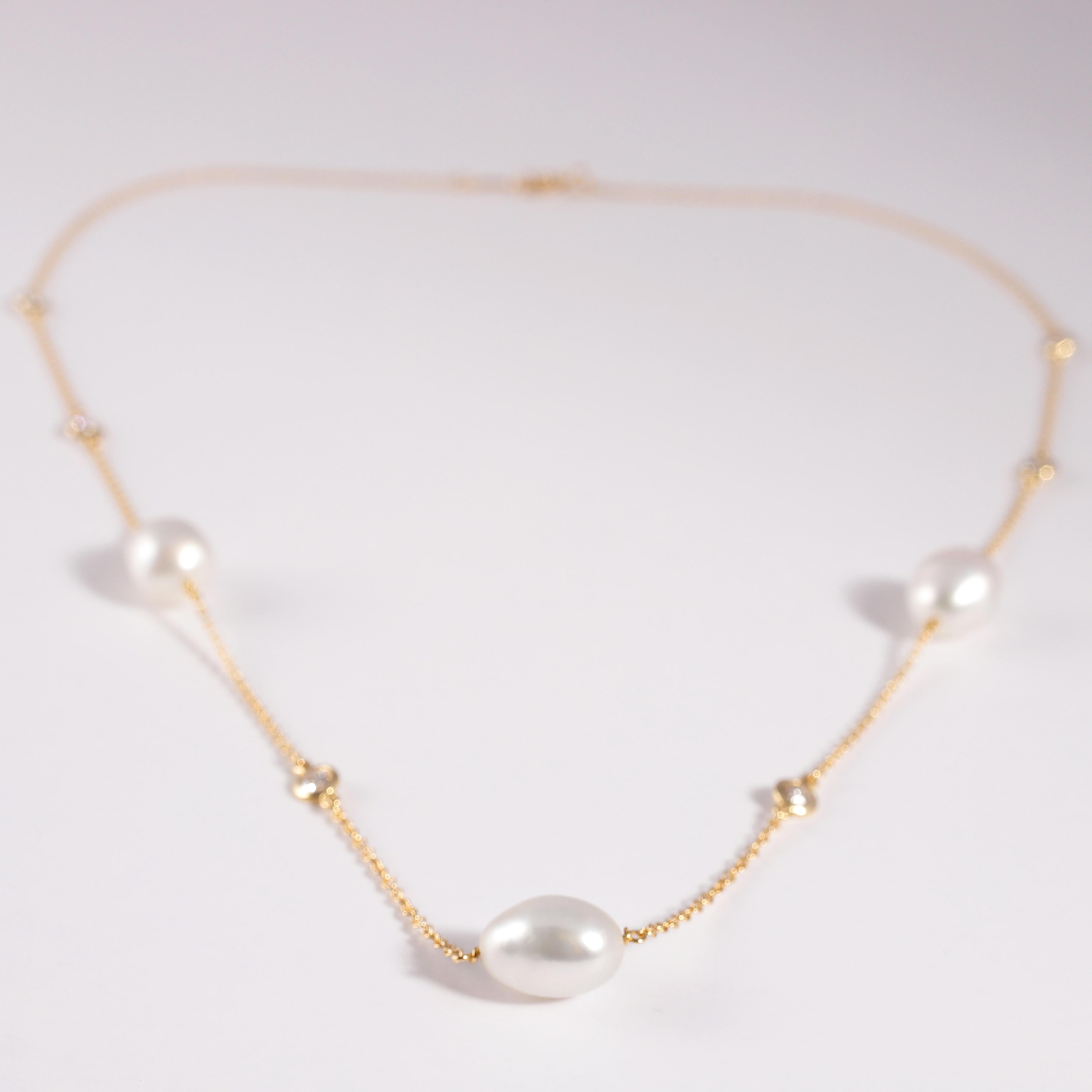 Elsa Peretti Yellow Gold Diamond Pearl Necklace 3