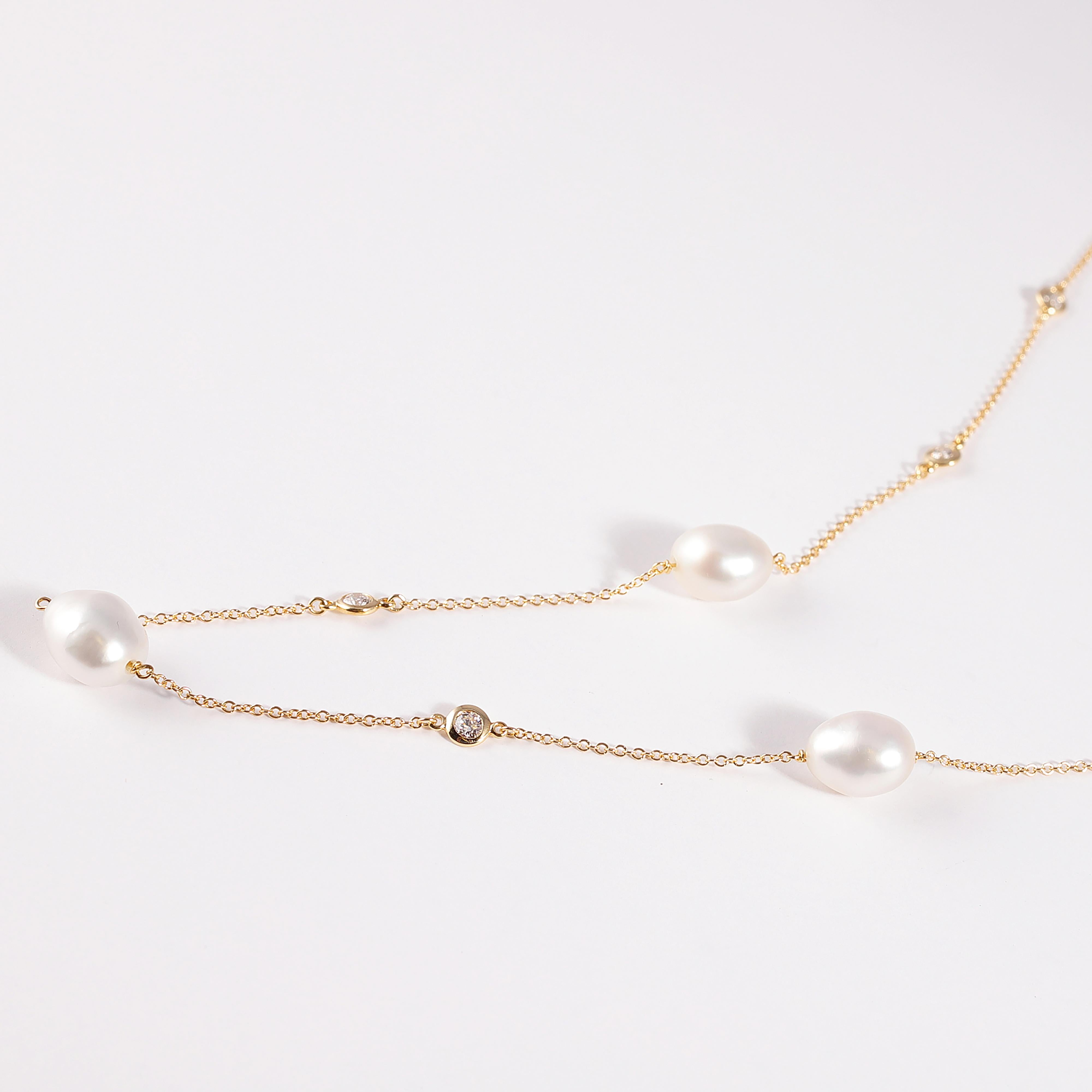 Elsa Peretti Yellow Gold Diamond Pearl Necklace 4