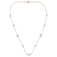 Elsa Peretti Yellow Gold Diamond Pearl Necklace
