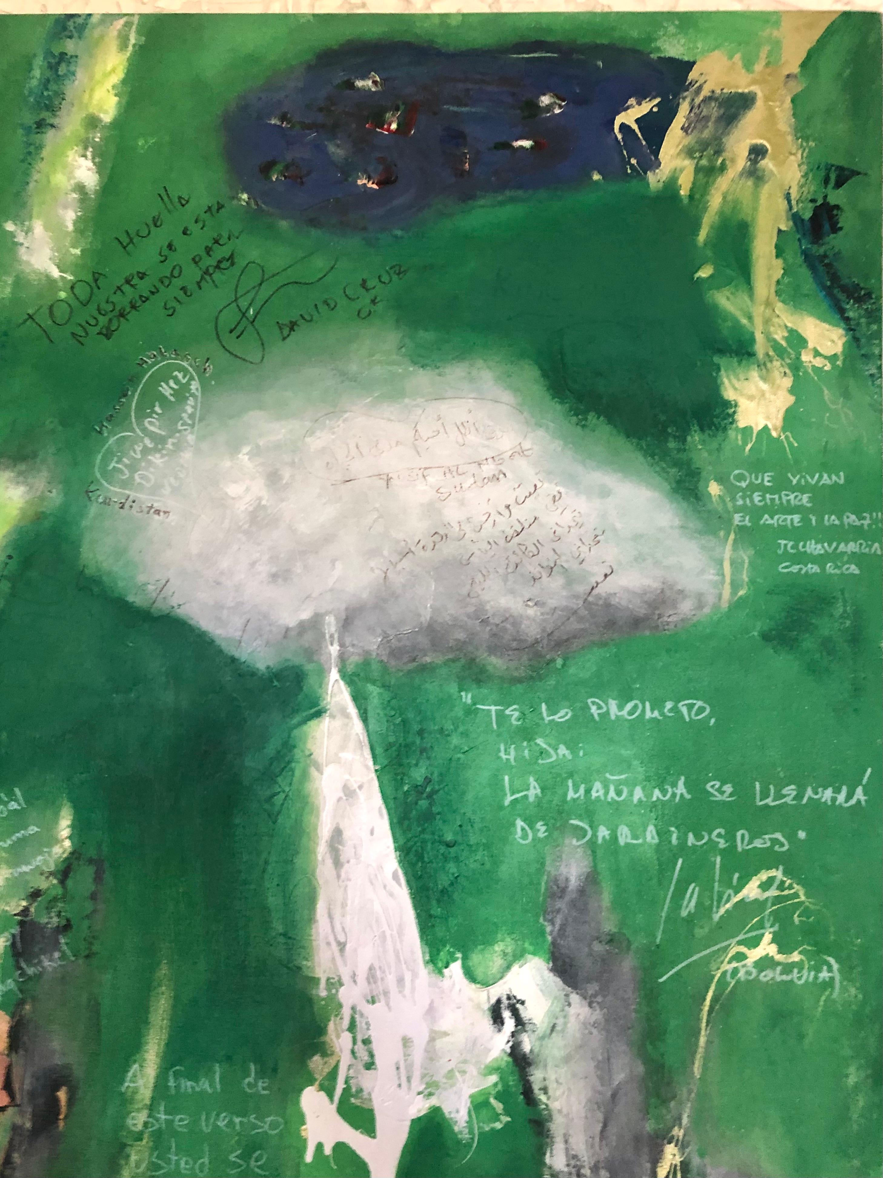 “Desde el Jardín” Canvas - Green Figurative Painting by Elsa Salinas