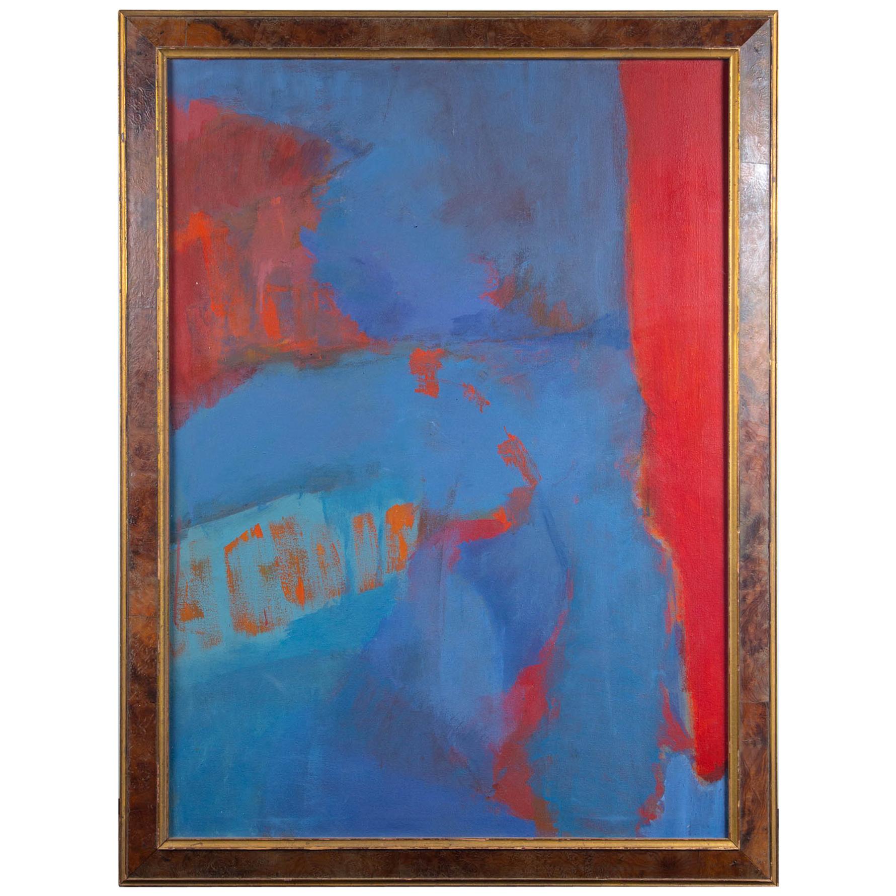 Elsa Schachter, Abstract Oil on Canvas, Reds, Blues, 1960s