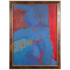 Elsa Schachter, Abstract Oil on Canvas, Reds, Blues, 1960s