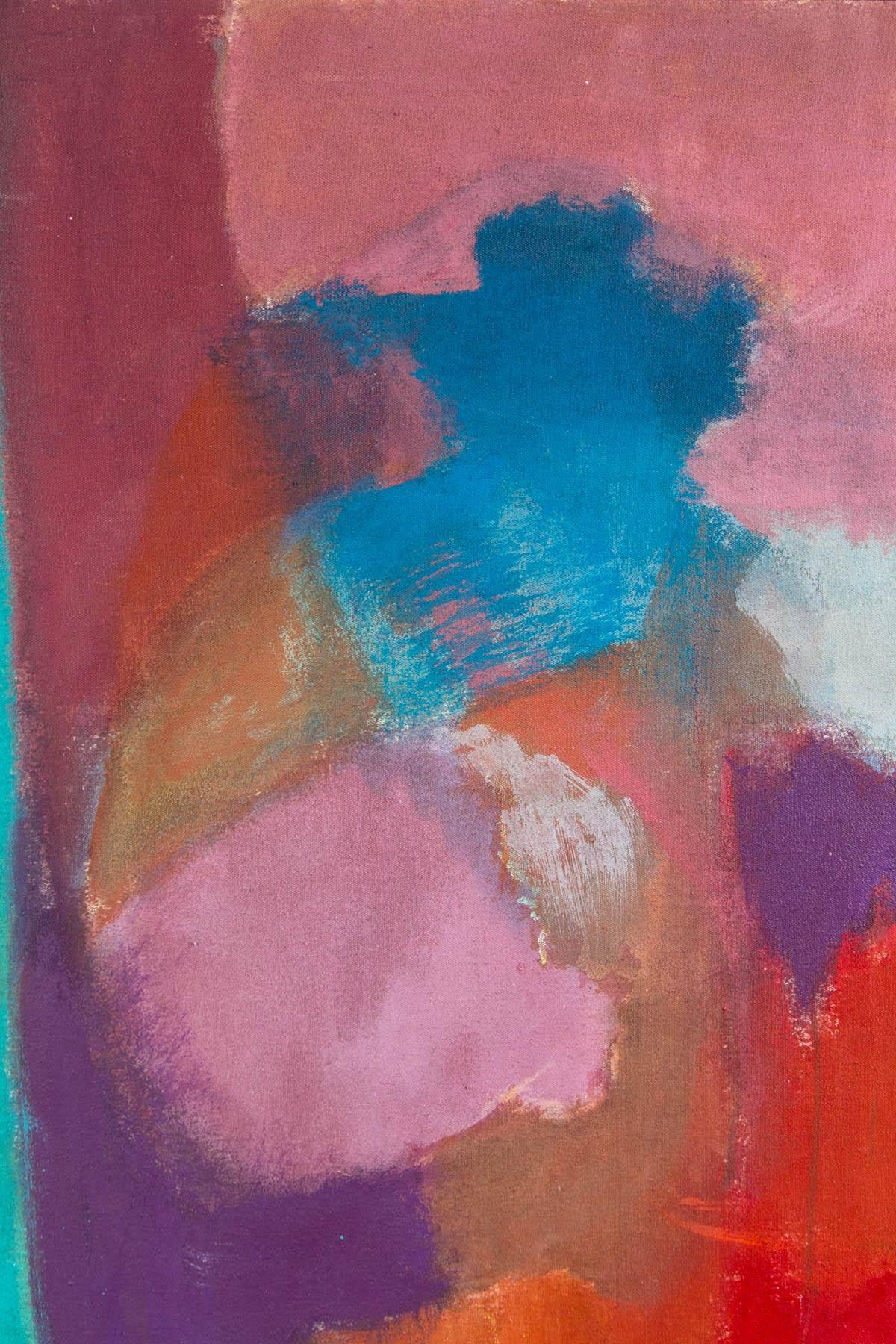 American Elsa Schachter, Abstract Painting Pinks, Purples, Reds, 1960s For Sale