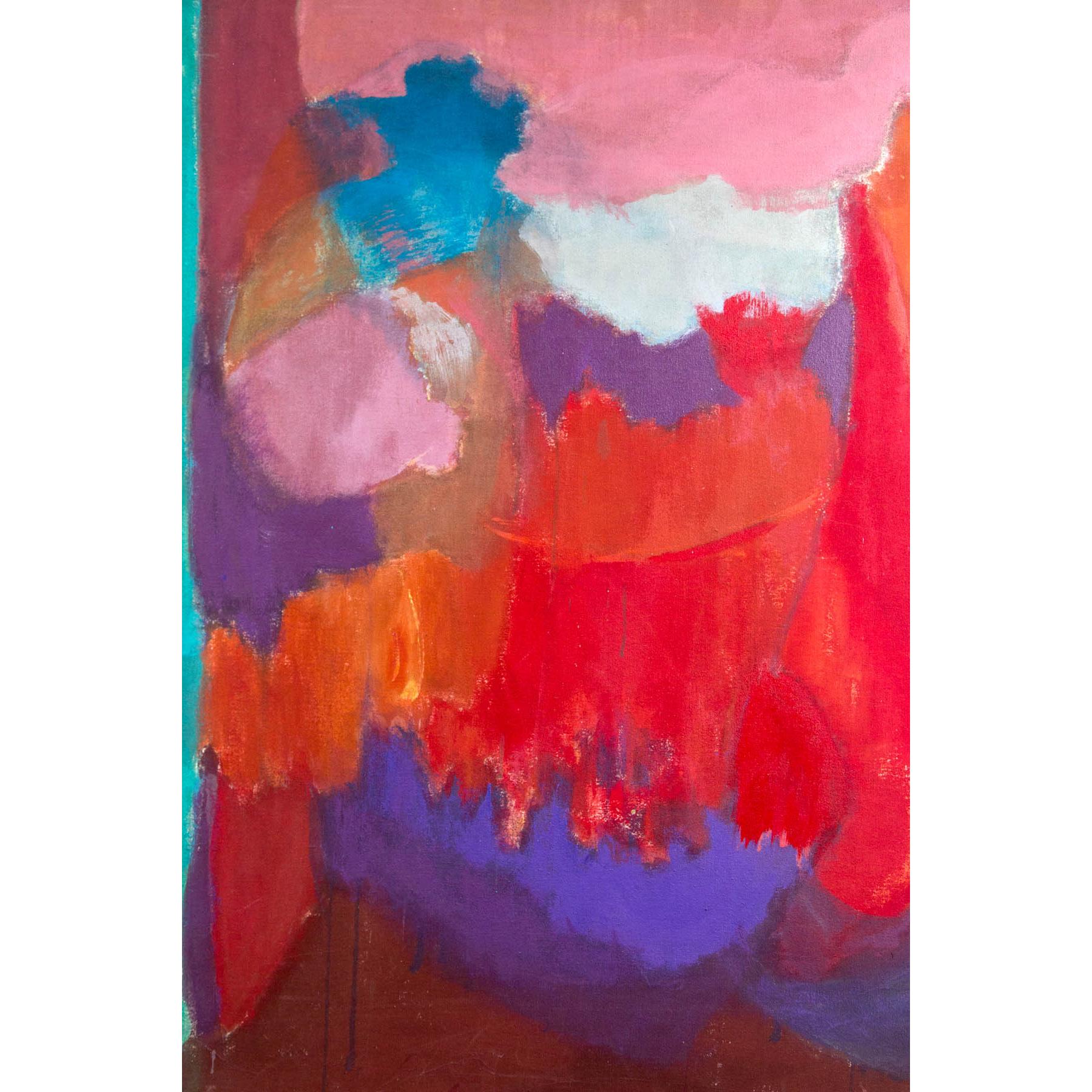 Elsa Schachter, Pintura Abstracta Rosas, Morados, Rojos, Años 60 en venta