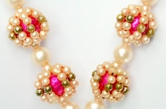 Couture 1930s ElsaSchiaparelliShockingPink FauxRubyGoldGlassBeads Tassel Sautoir