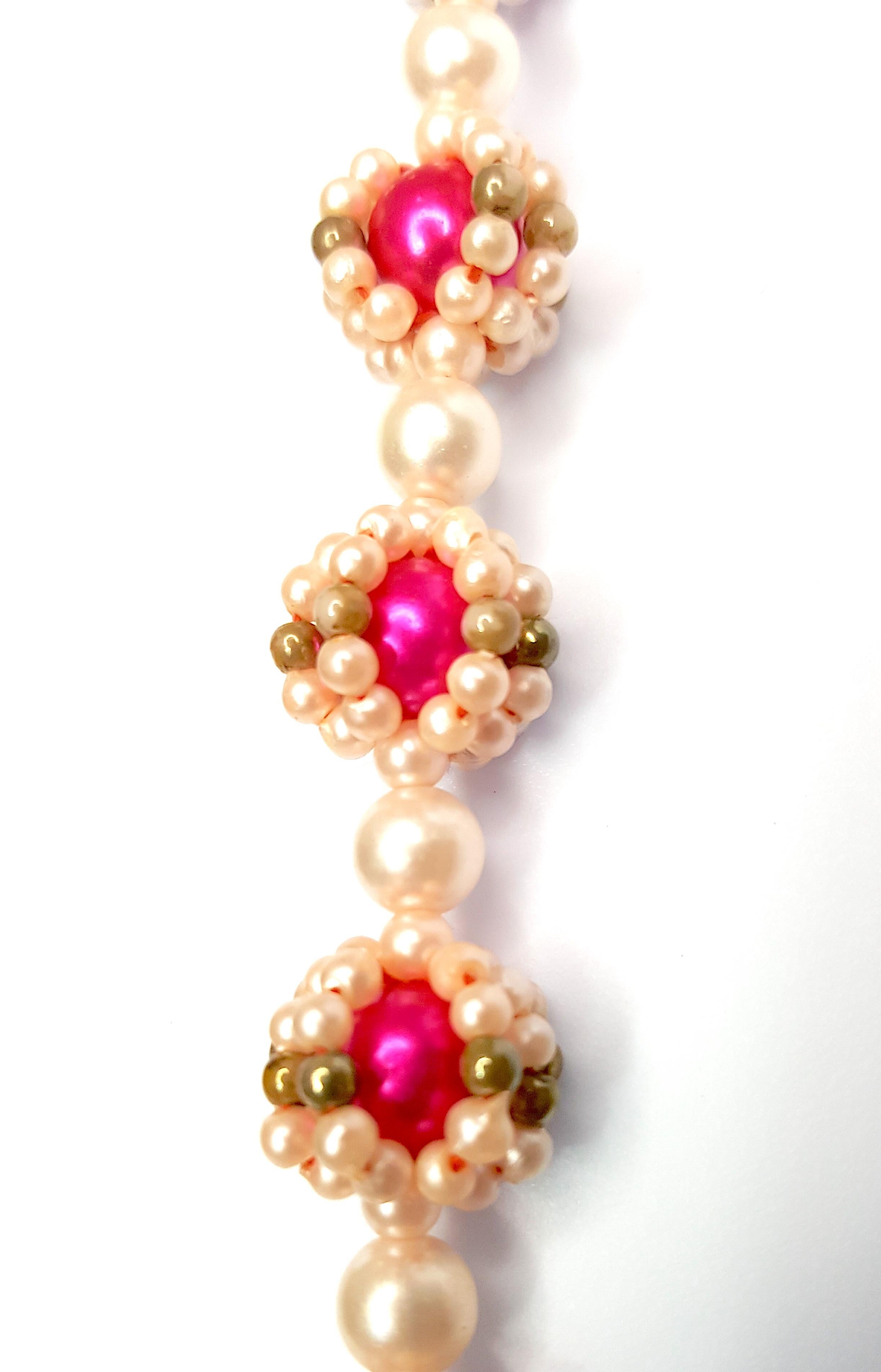Couture 1930er ElsaSchiaparelli-Stil Rosa FauxRuby GoldGlas Perlen Quaste Sautoir (Art déco) im Angebot