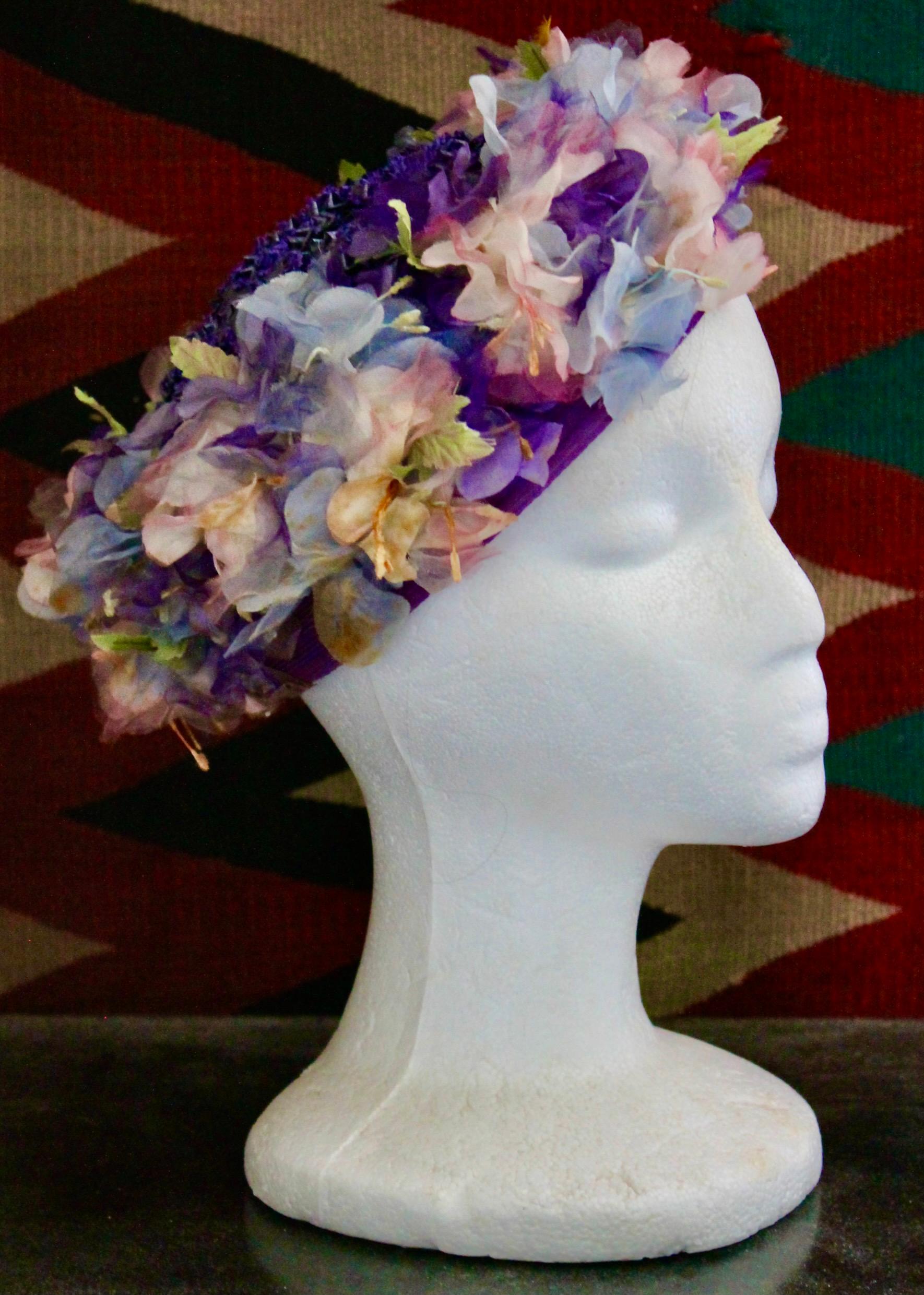 Elsa Schiaparelli 1950's Silk Flowers Hat In Good Condition In Sharon, CT