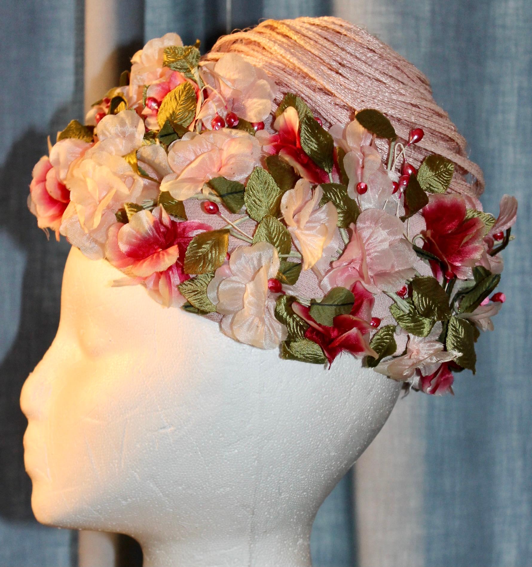 Women's Elsa Schiaparelli 1950's Silk Flowers Hat For Sale