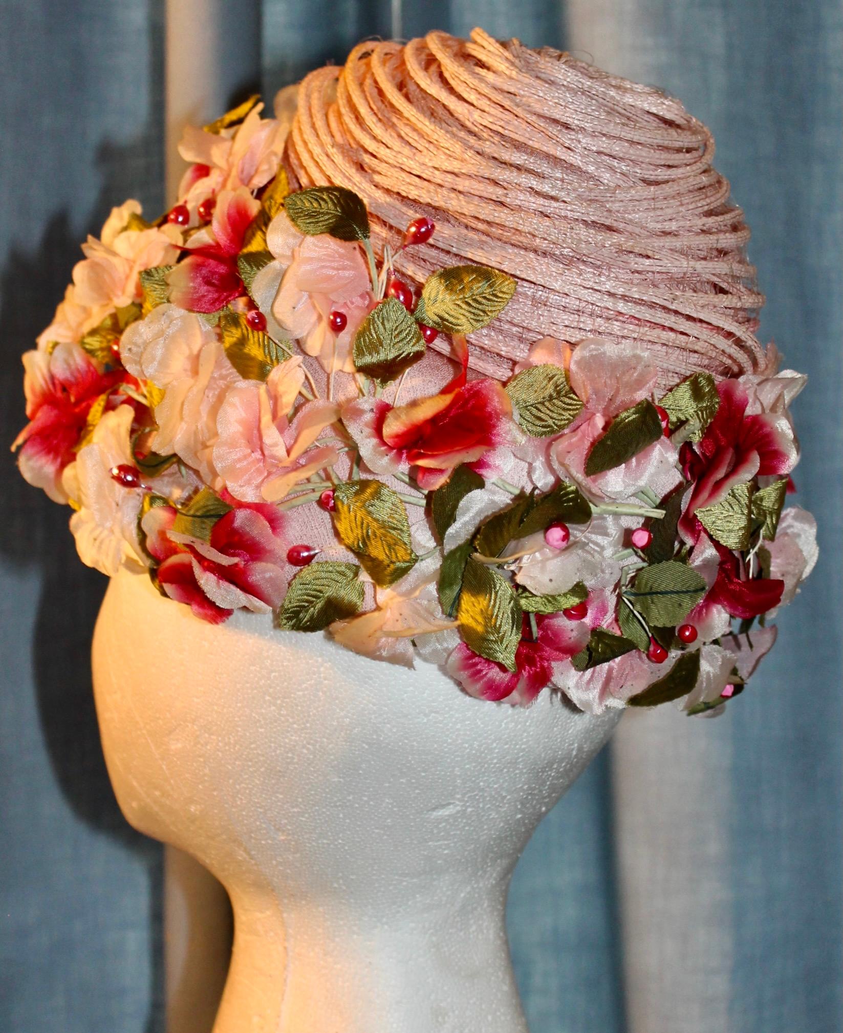 Elsa Schiaparelli 1950's Silk Flowers Hat For Sale 3