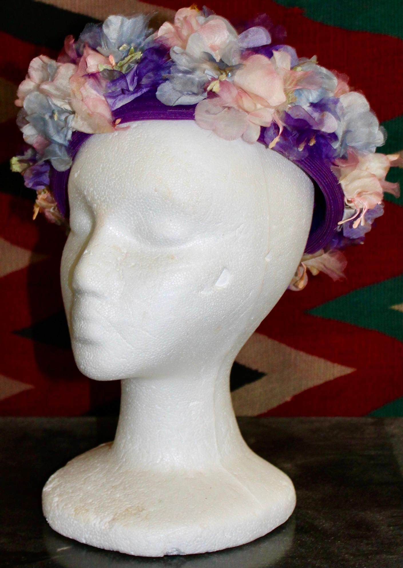 Elsa Schiaparelli 1950's Silk Flowers Hat 4