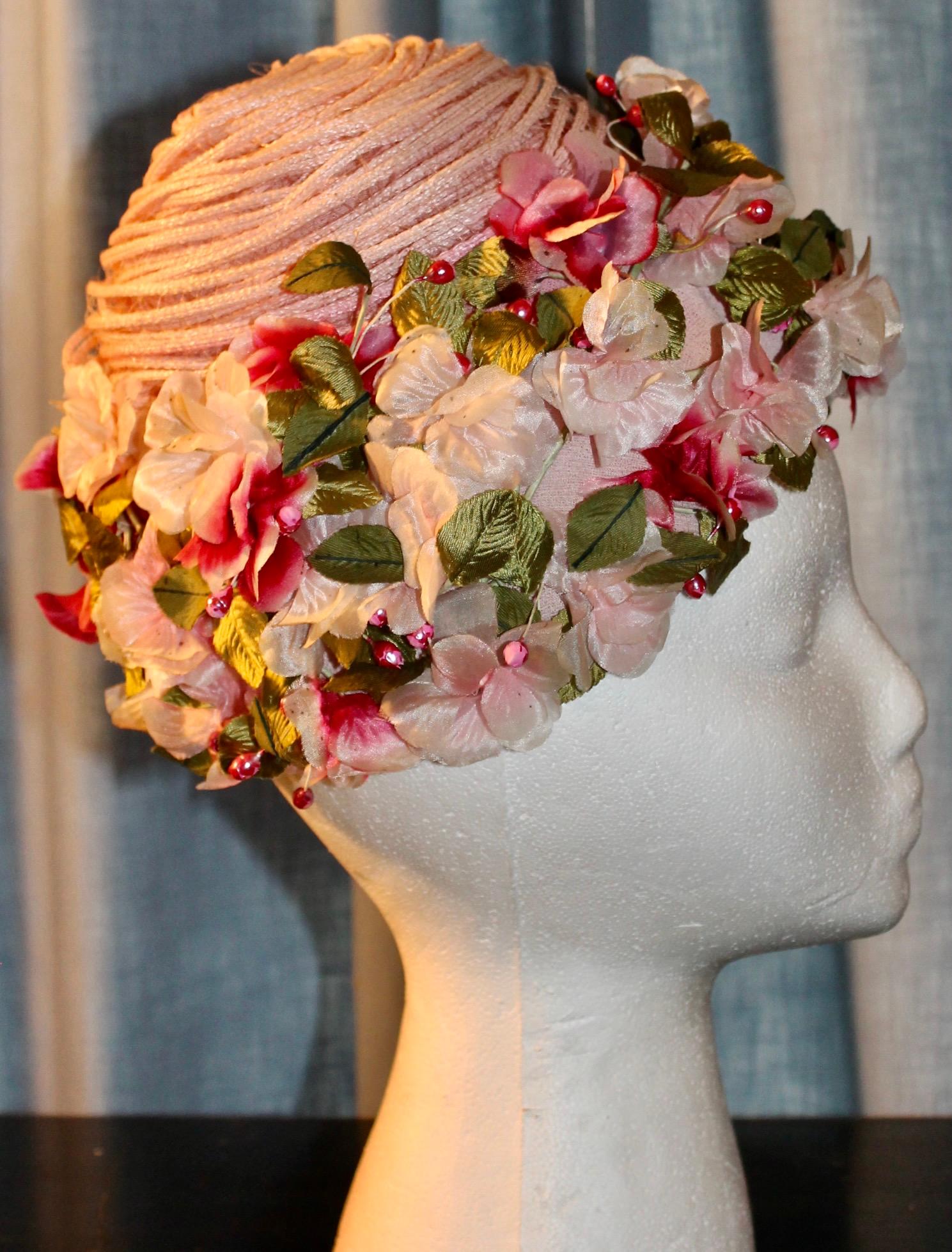 Elsa Schiaparelli 1950's Silk Flowers Hat For Sale 5