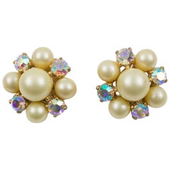 Elsa Schiaparelli 1960s Signed Jeweled Clip Earrings