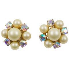 Elsa Schiaparelli 1960s Signed Jeweled Clip Earrings