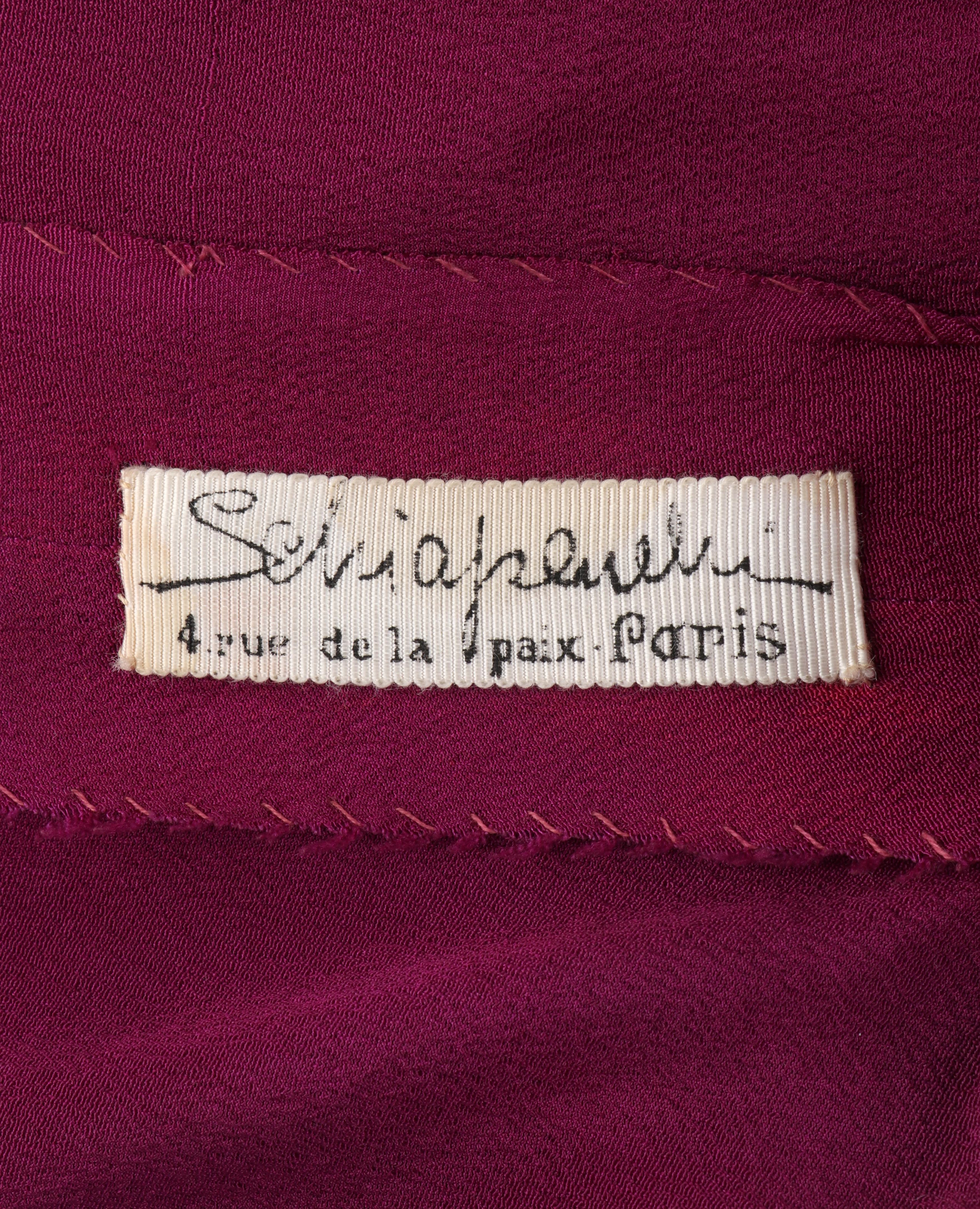 ELSA SCHIAPARELLI c.1930's Magenta Smocked Braided Trim Belted Dress Early Label 2