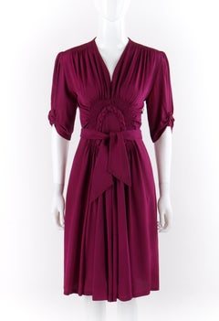 ELSA SCHIAPARELLI c.1930's Magenta Smocked Braided Trim Belted Dress Early Label