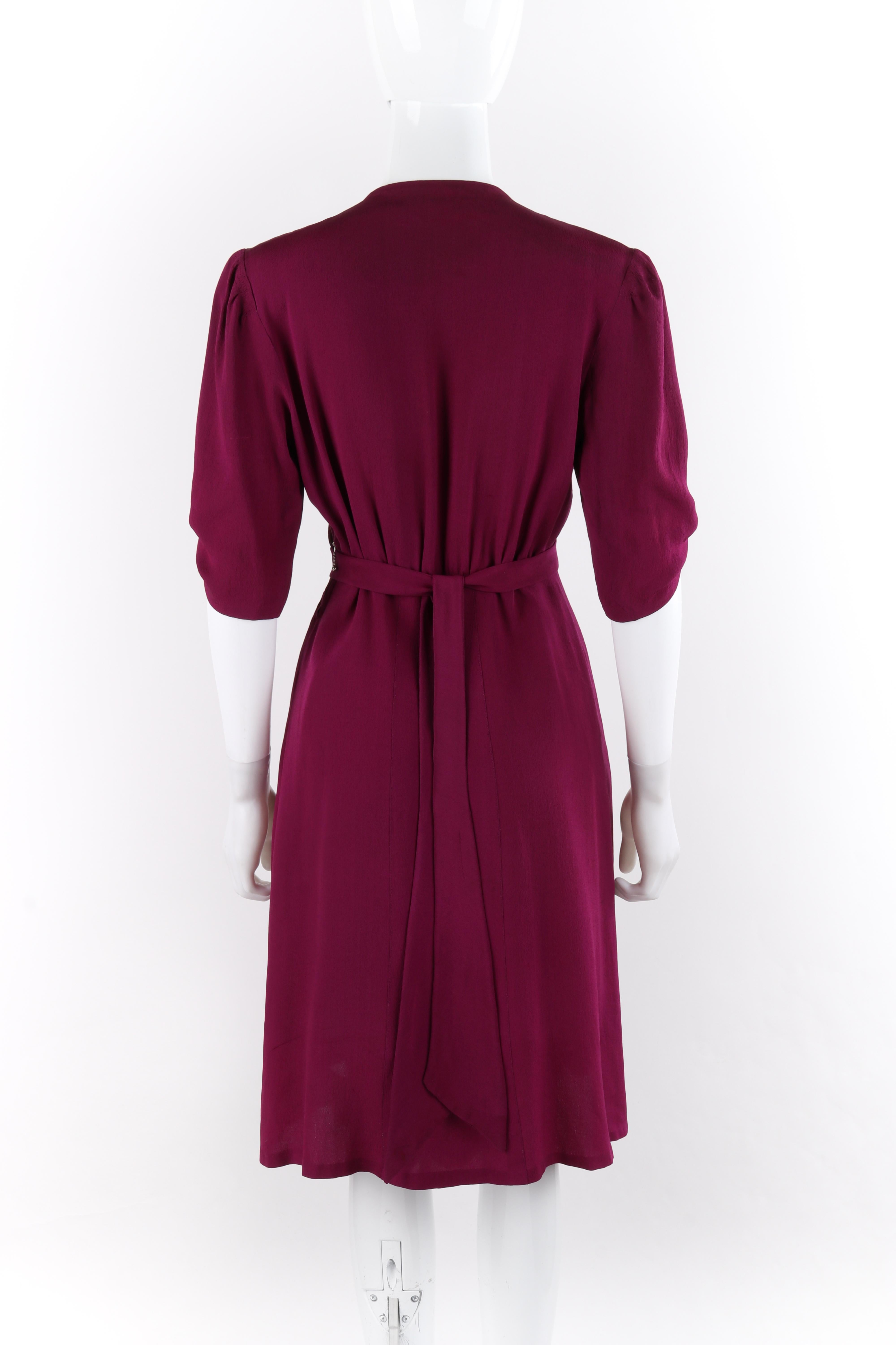 Purple ELSA SCHIAPARELLI c.1930's Magenta Smocked Braided Trim Belted Dress Early Label