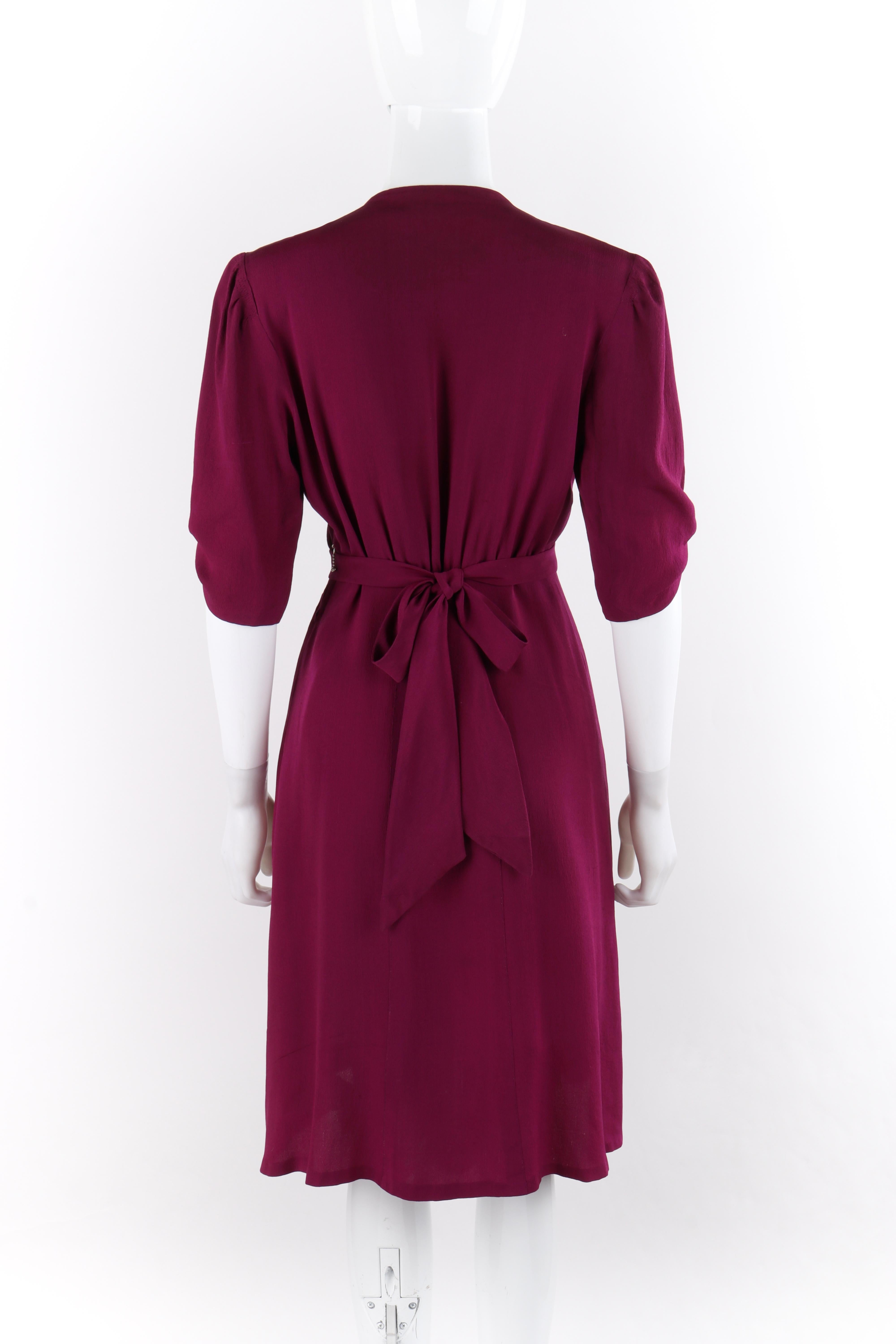 ELSA SCHIAPARELLI c.1930's Magenta Smocked Braided Trim Belted Dress Early Label In Fair Condition In Thiensville, WI