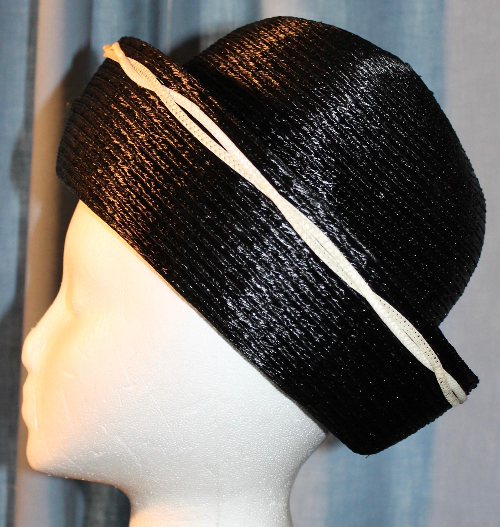 Elsa Schiaparelli Paris 1950's Black Straw Hat For Sale 6