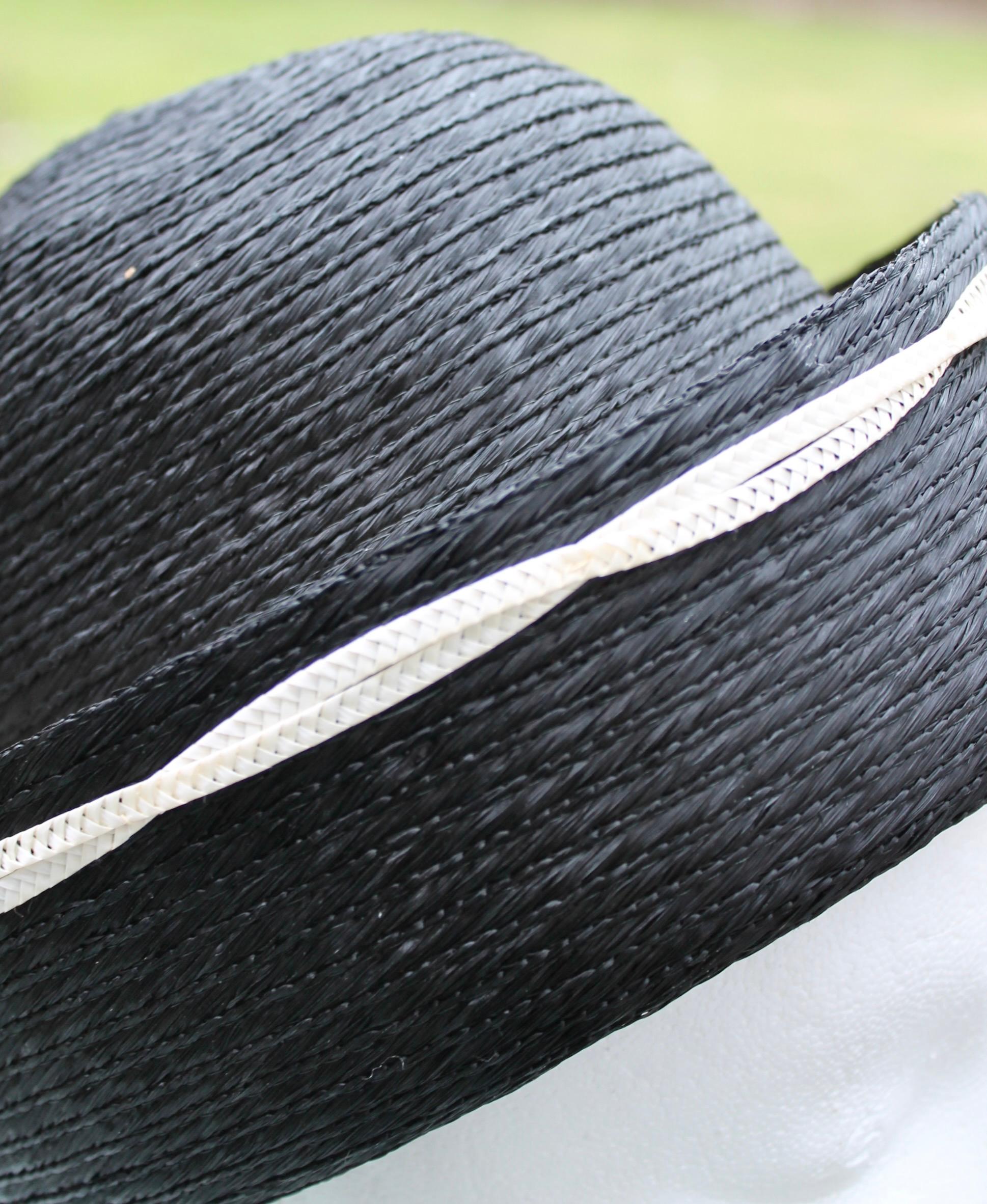 Elsa Schiaparelli Paris 1950's Black Straw Hat For Sale 7