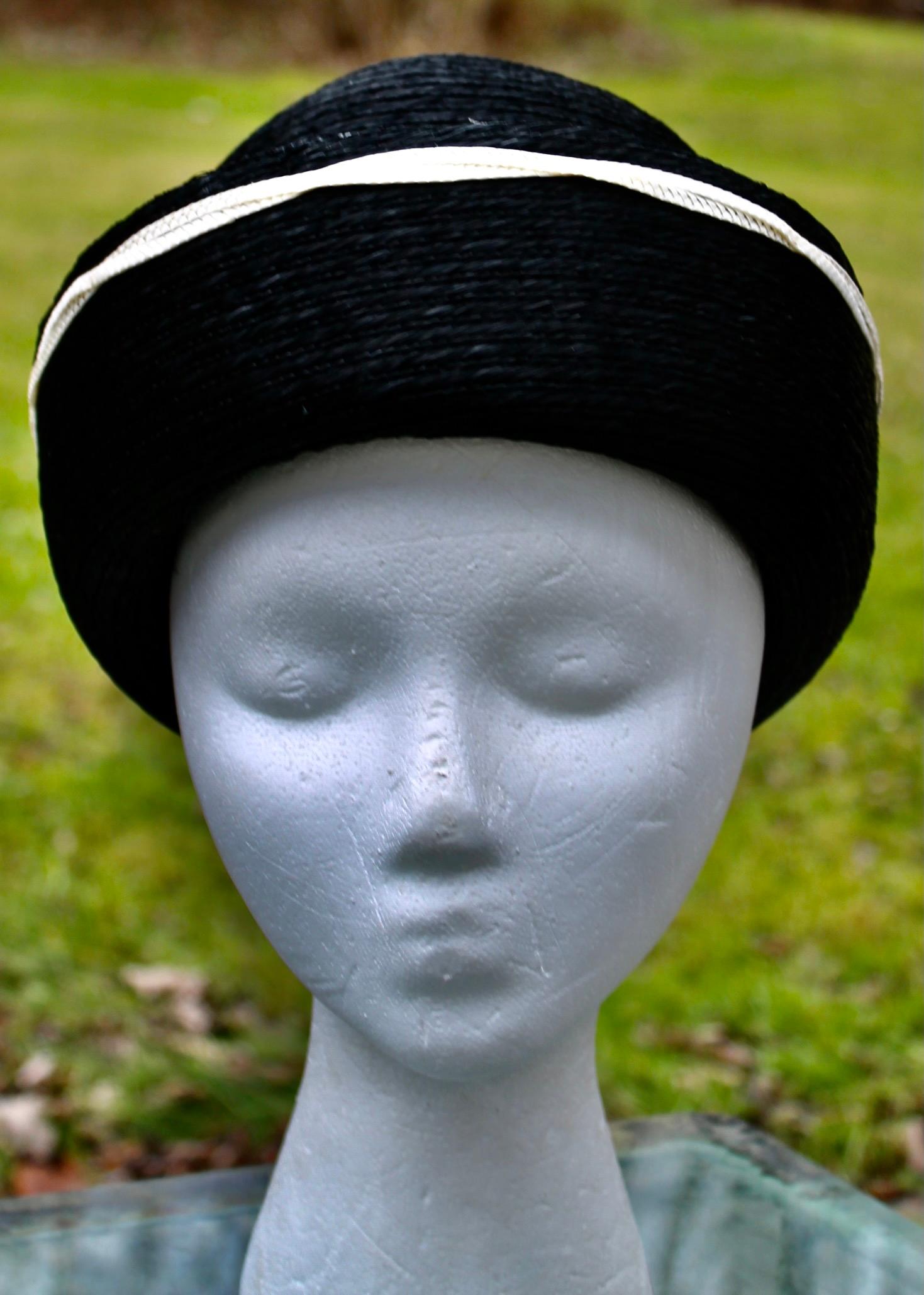 Women's Elsa Schiaparelli Paris 1950's Black Straw Hat For Sale