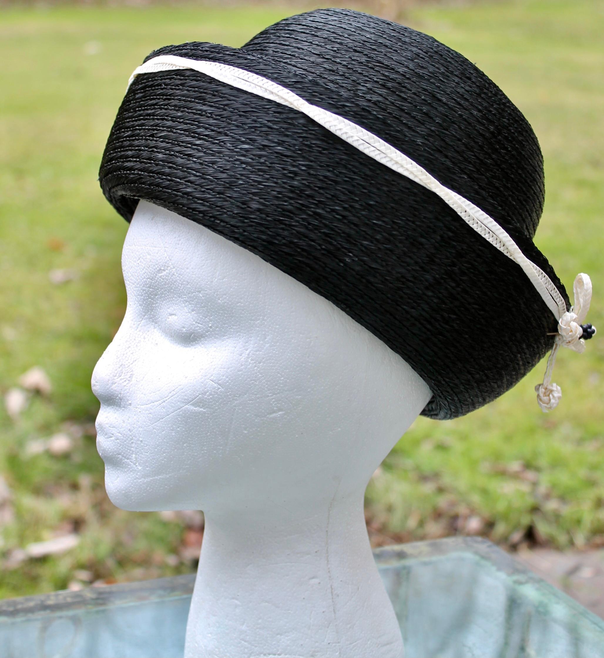 Elsa Schiaparelli Paris 1950's Black Straw Hat For Sale 1