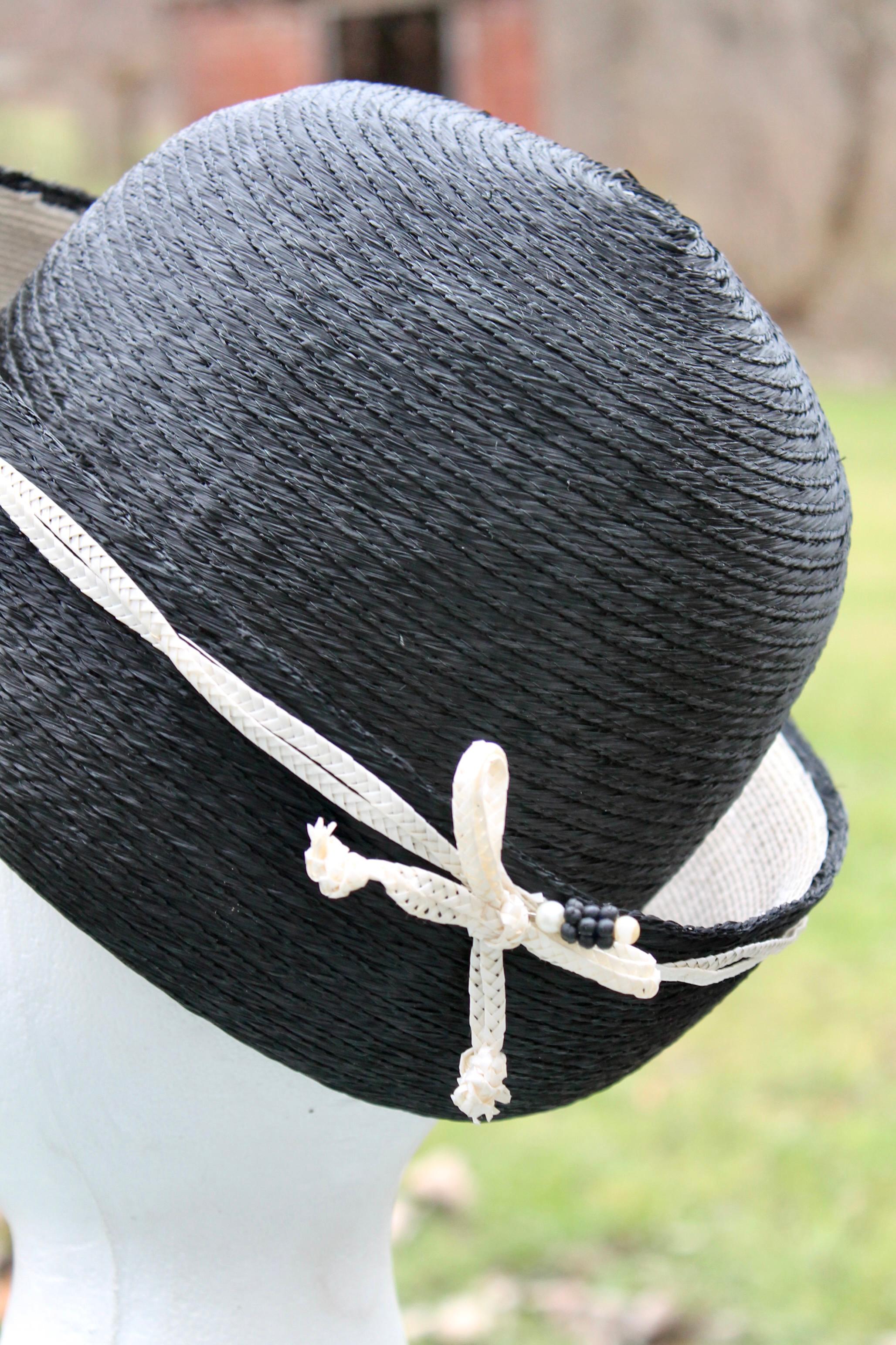 Elsa Schiaparelli Paris 1950's Black Straw Hat For Sale 3