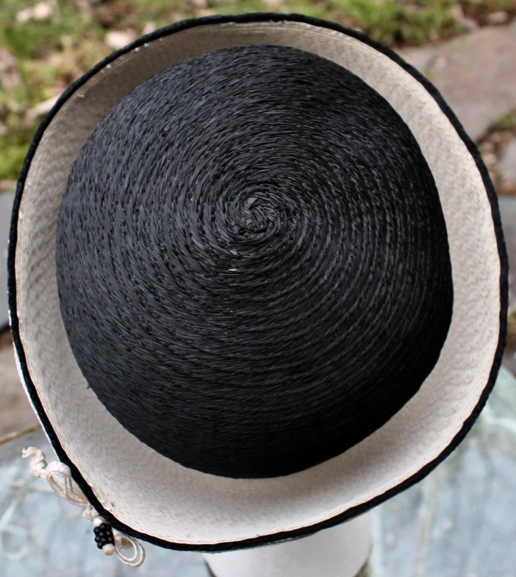 Elsa Schiaparelli Paris 1950's Black Straw Hat For Sale 4