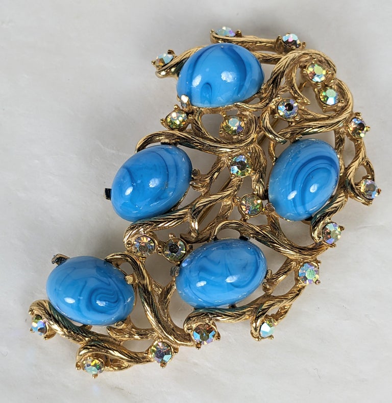 Elsa Schiaparelli Turquoise Cabochon Vine Brooch For Sale at